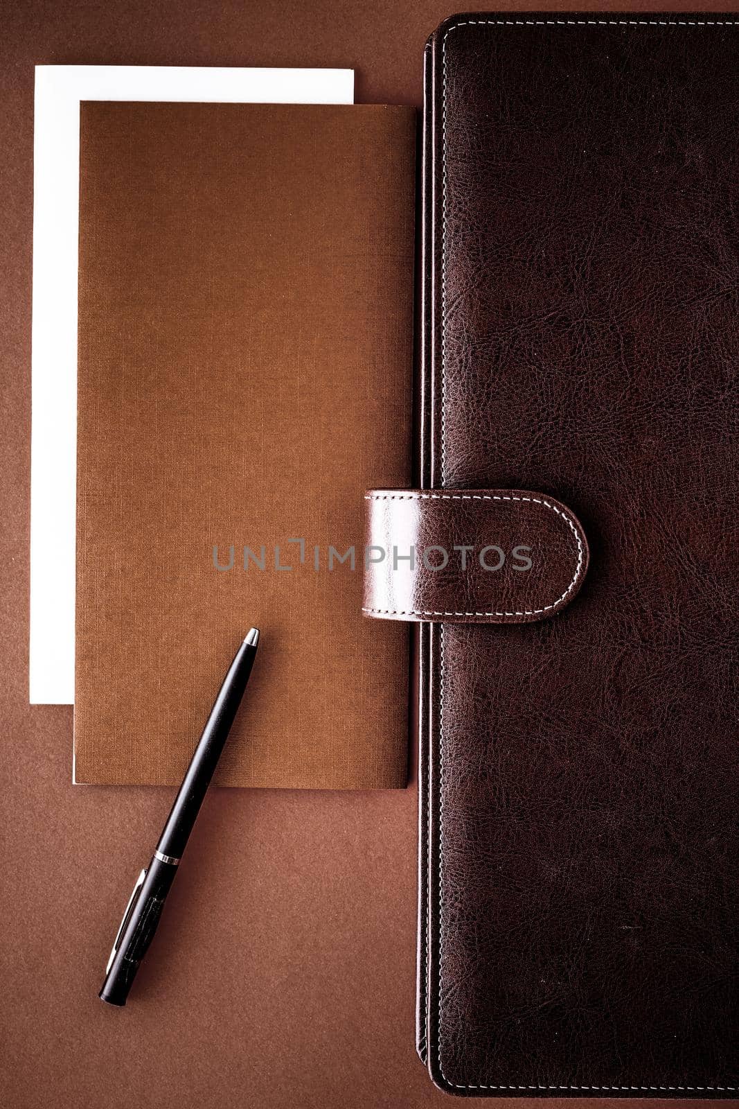 Productivity, work and corporate lifestyle concept - Vintage business briefcase on the office table desk, flatlay background