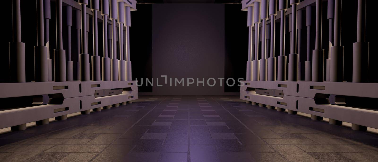 Abstract Minimal Tunnel With Layers Of Neon Lights And A Platform For Product Placement. Extraordinary Deep Grey High Res Abstract Background 3D Render by yay_lmrb