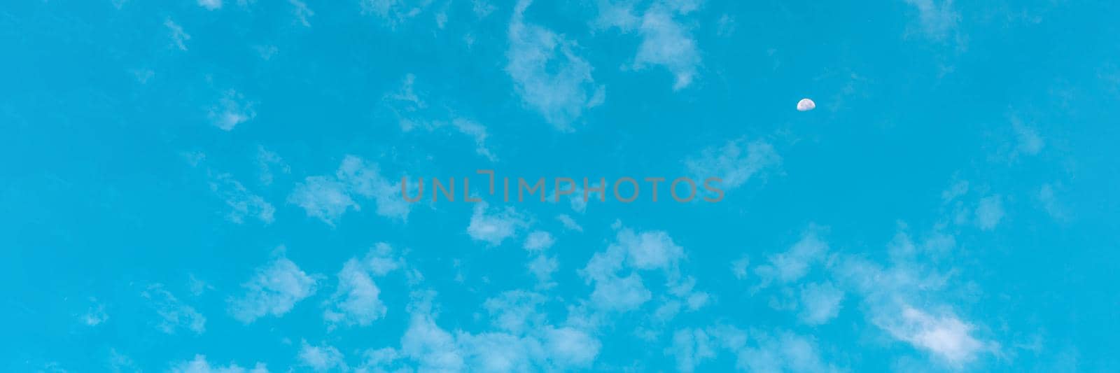 BANNER Atmosphere panorama white clouds azure blue sky Background summer open air tenderness freedom.