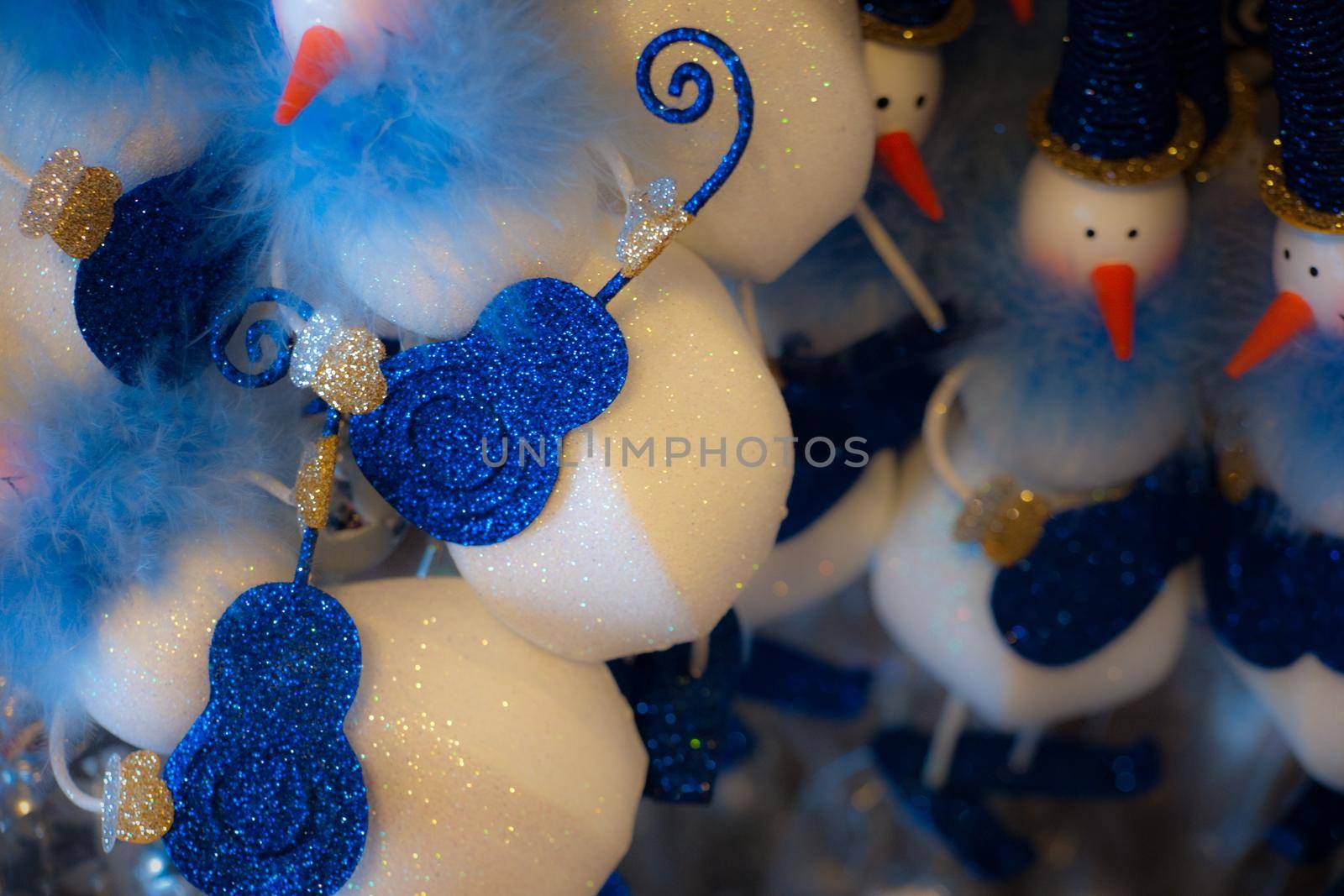 Blue snowmen. Christmas ornaments.