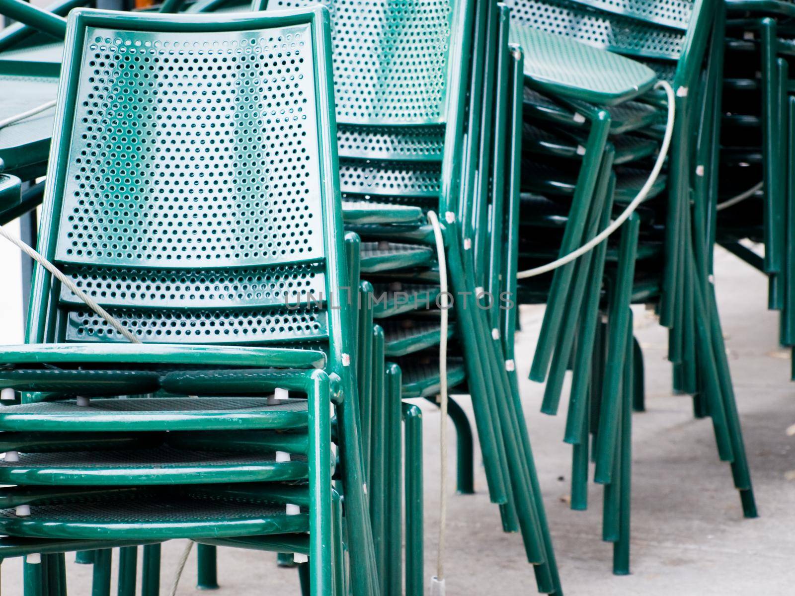 Empty green chairs.