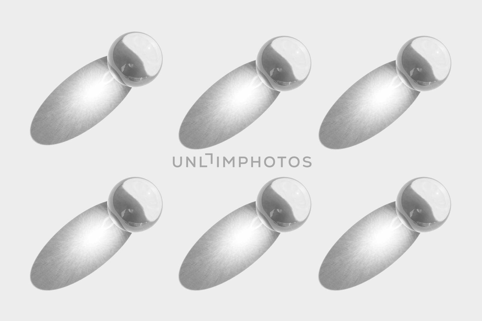 Glass transparent ball with sun reflection, light and shadow, sphere pattern on white background. Orb for fortunetelling and predicting the future by photolime