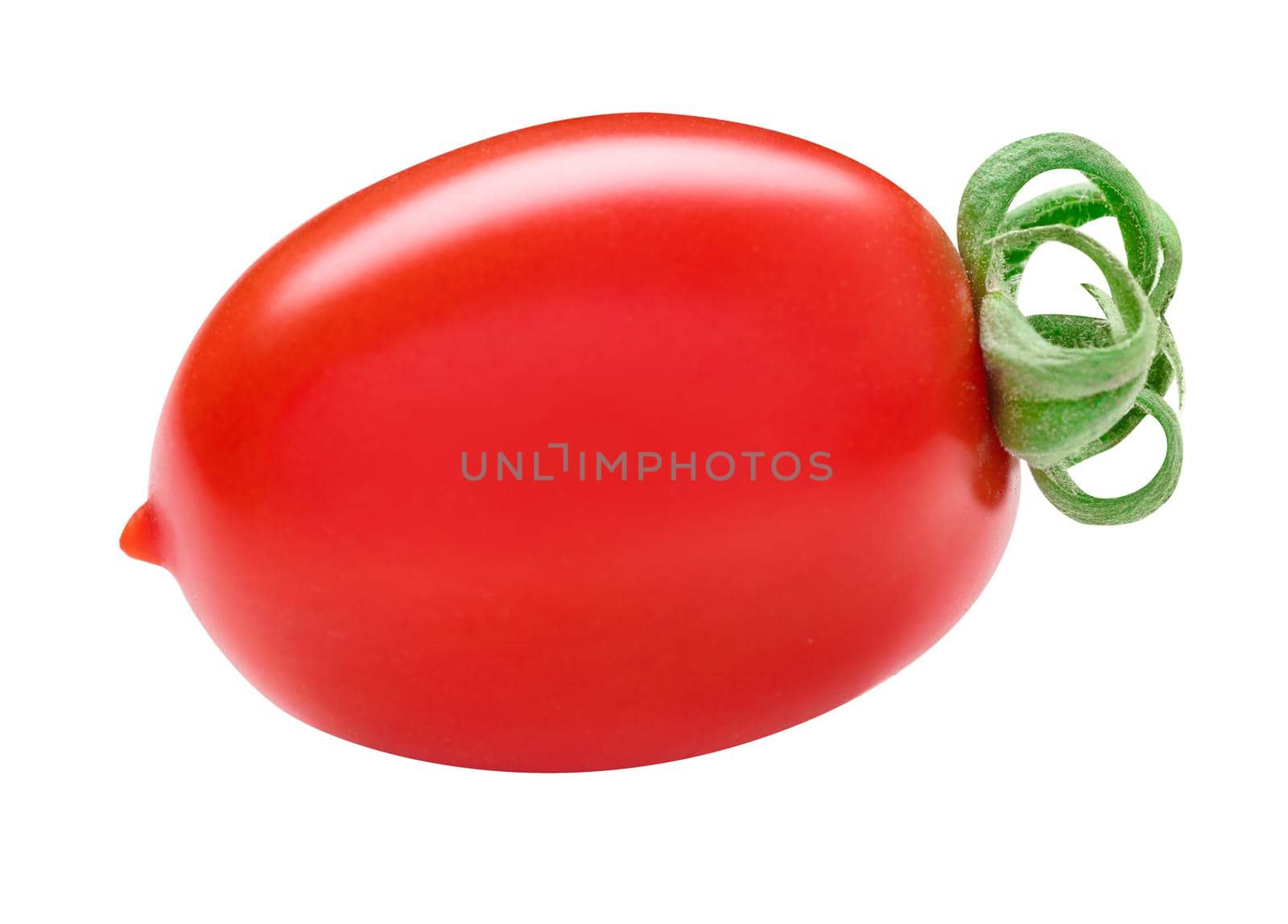 San Marzano one tomato. Single plum cherry juicy tomatoes isolated on white. Italian fresh vegetables. Organic raw vegan healthy food vegetable. Farm market product. Front view, macro by photolime