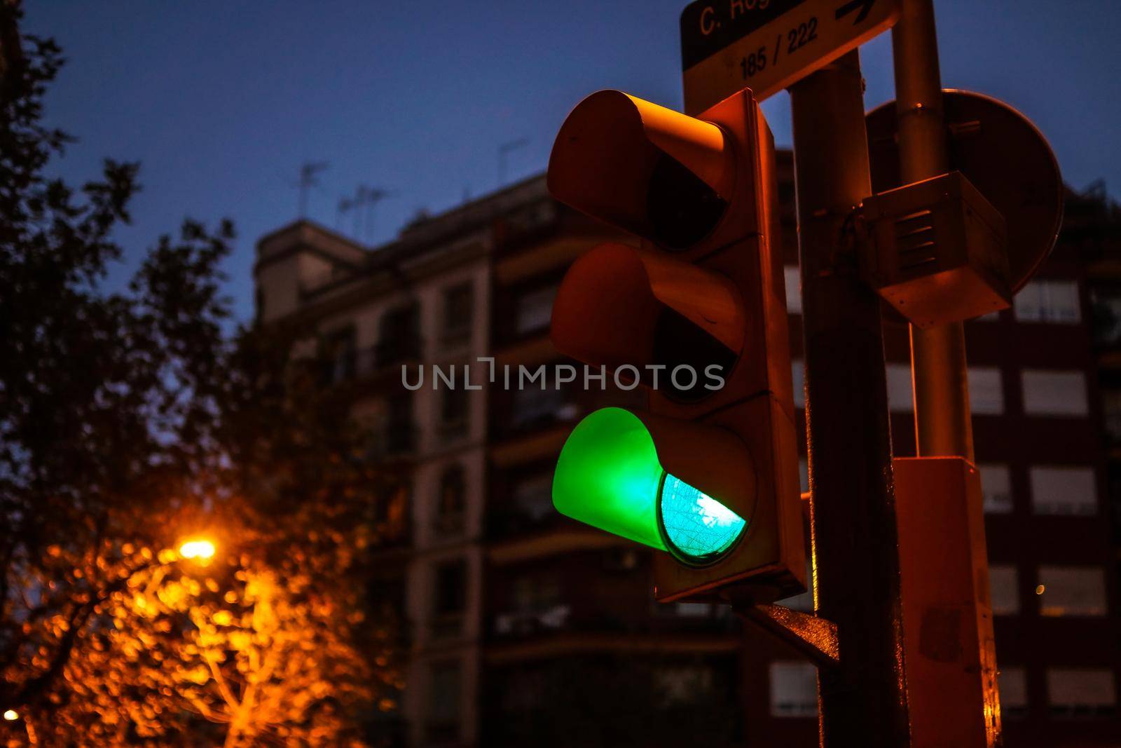 Spanish Barcelona cityscape (night scene). Shooting Location: Spain, Barcelona