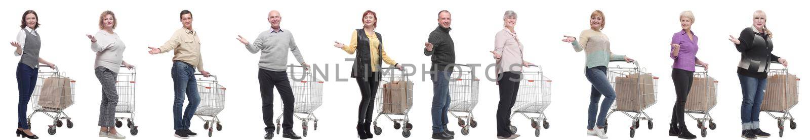 group of people with cart and outstretched hand by asdf