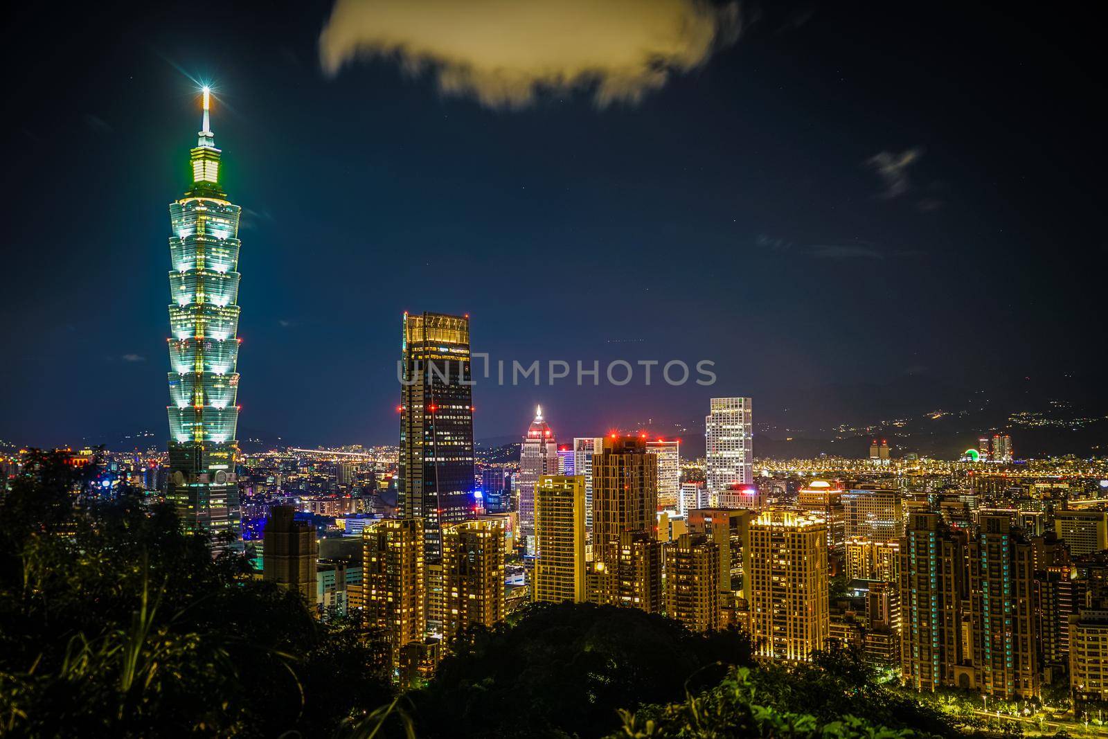 Taipei night view seen from Taipeis elephant. Shooting Location: Taiwan, Taipei