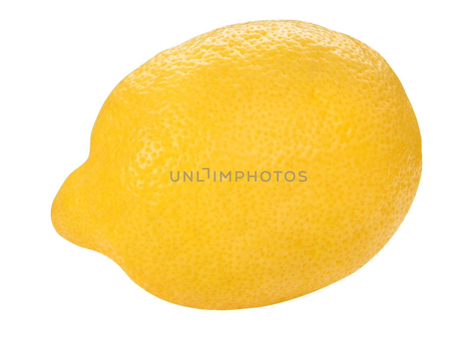 Yellow lemon closeup isolated on white background. Whole fresh limon front view. Healthy fruit food background. by photolime