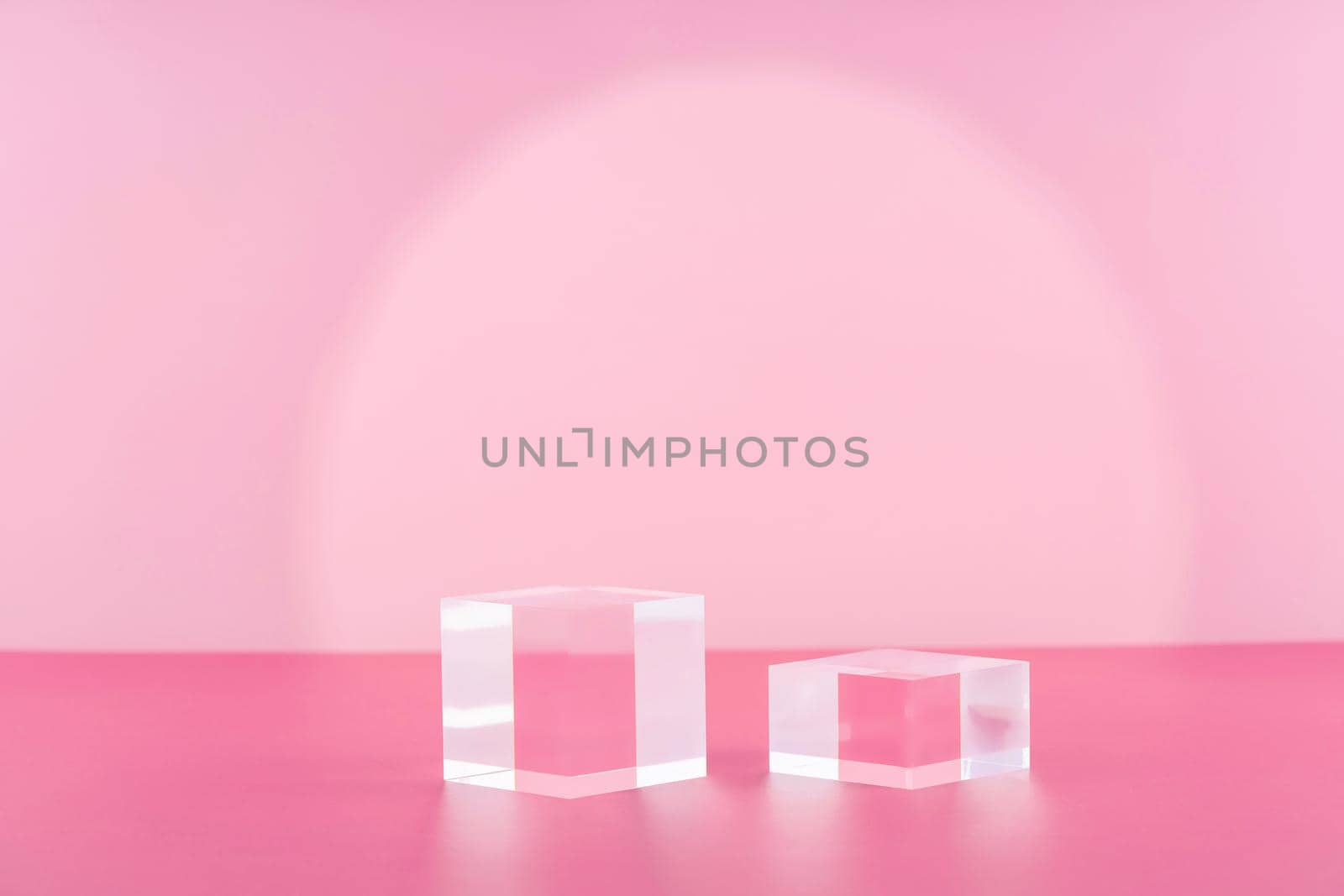 Acrylic blocks on pink background, pedestal cosmetic display glass podium platform for product presentation, geometric stand for cosmetics, mockup scene for jewellery, cosmetics mock up by photolime