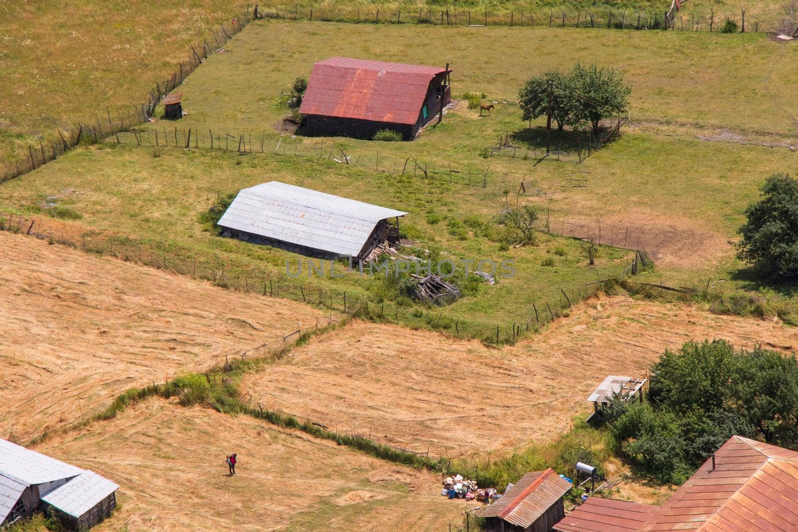 Omalo village in Tusheti, Georgia. Old houses view