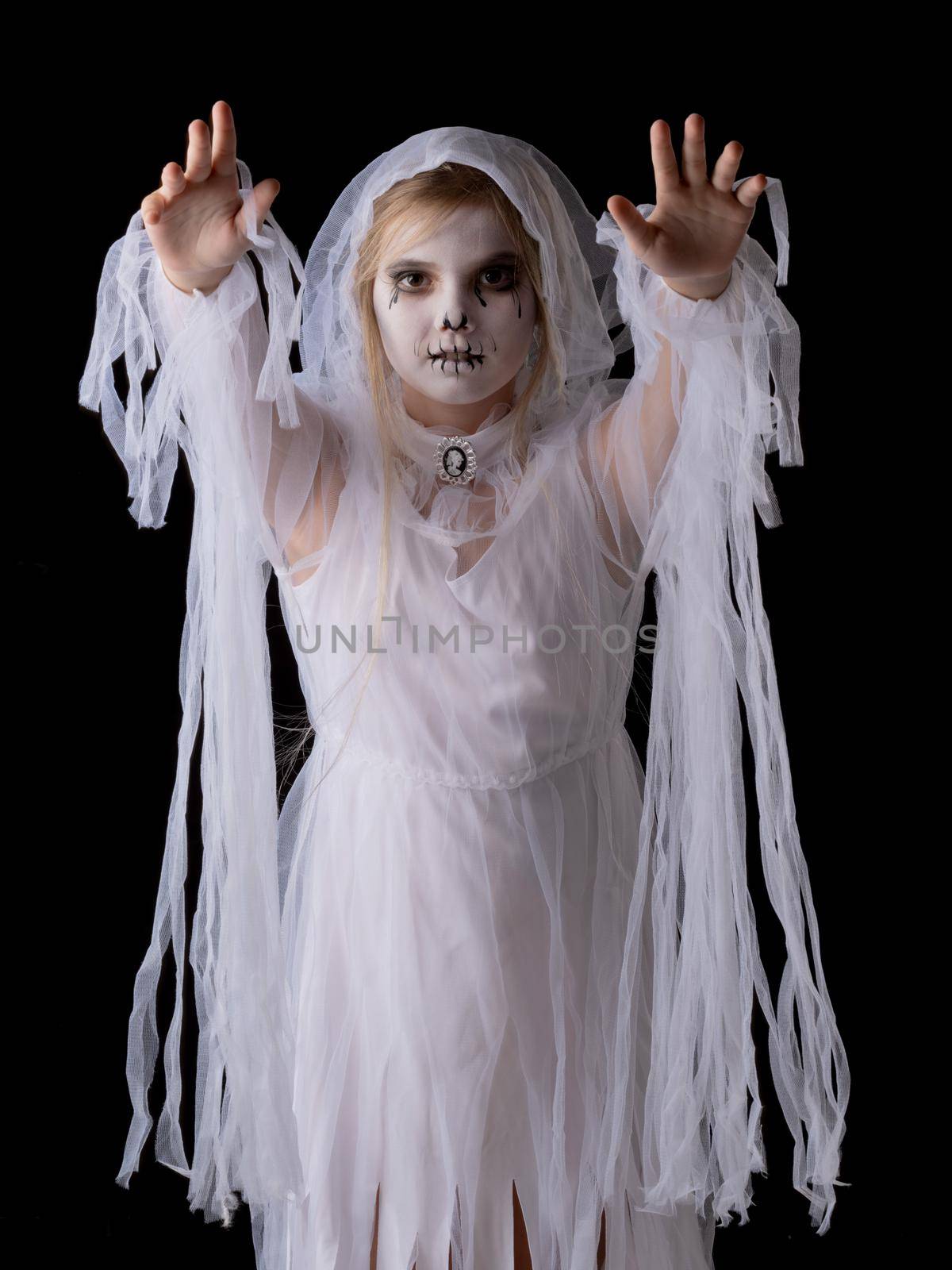 Girl in Halloween ghost costume by Yellowj
