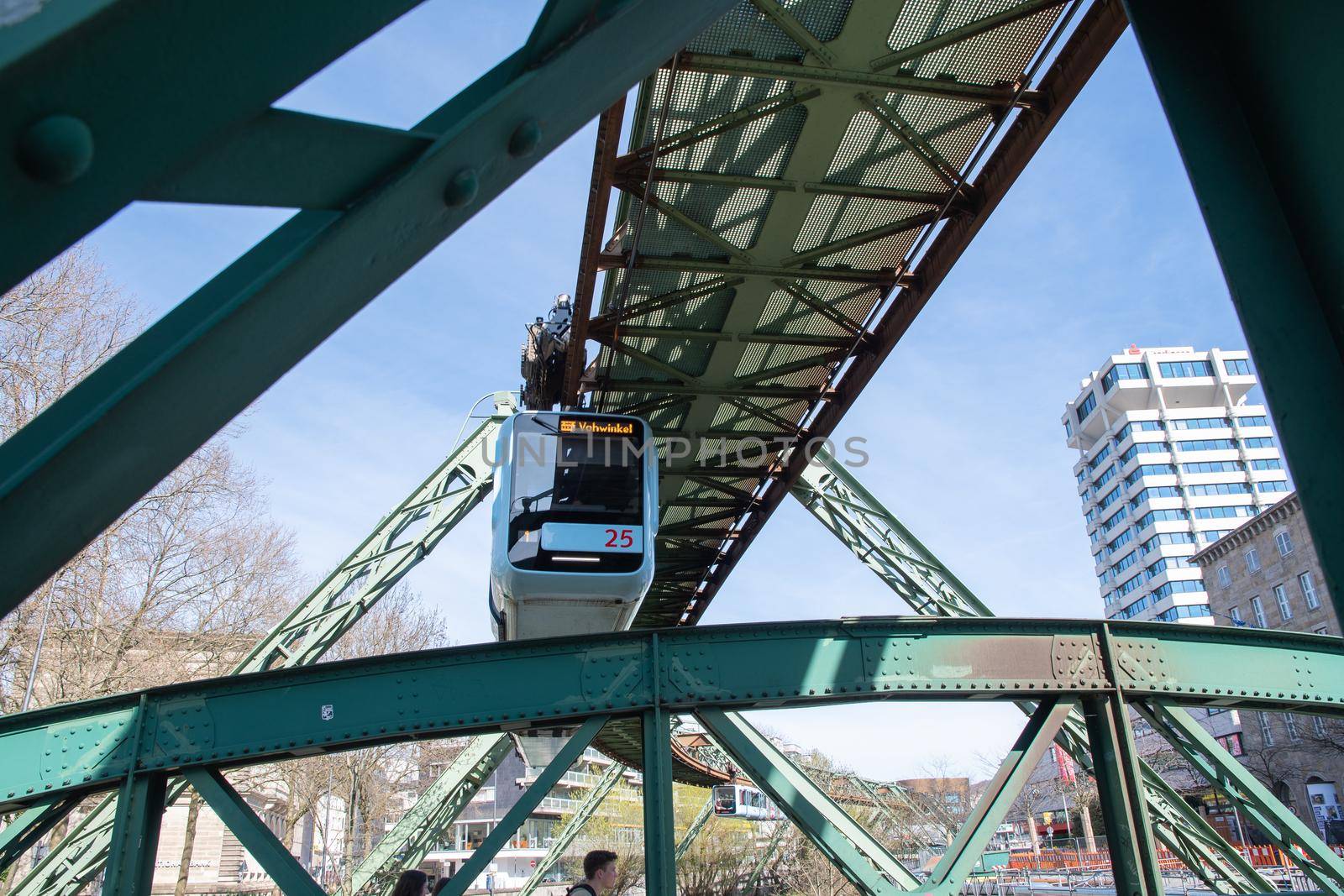 Wuppertal Suspension Railway train in Germany. The unique electric monorail system is Wuppertal's landmark. North Rhine-Westphalia, High quality photo