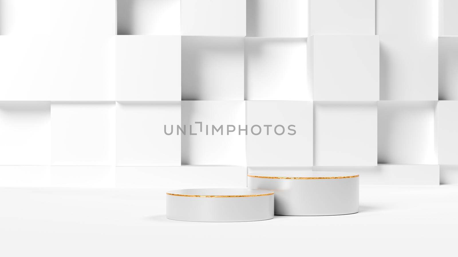 3D Rendering abstract minimal white showcase, mockup for product scene, abstract geometric shape group on white background. by Benzoix