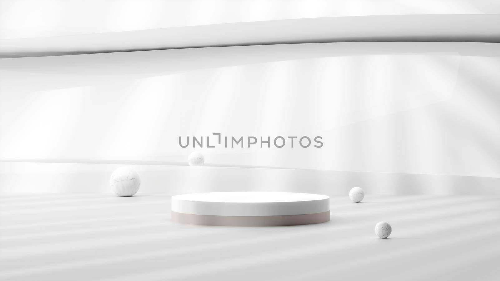 Podium for packaging presentation and cosmetic, shadow on wall. Product display with white concrete texture , stone texture, Natural beauty pedestal in sunlight. realistic rendering. 3d illustration. by Benzoix