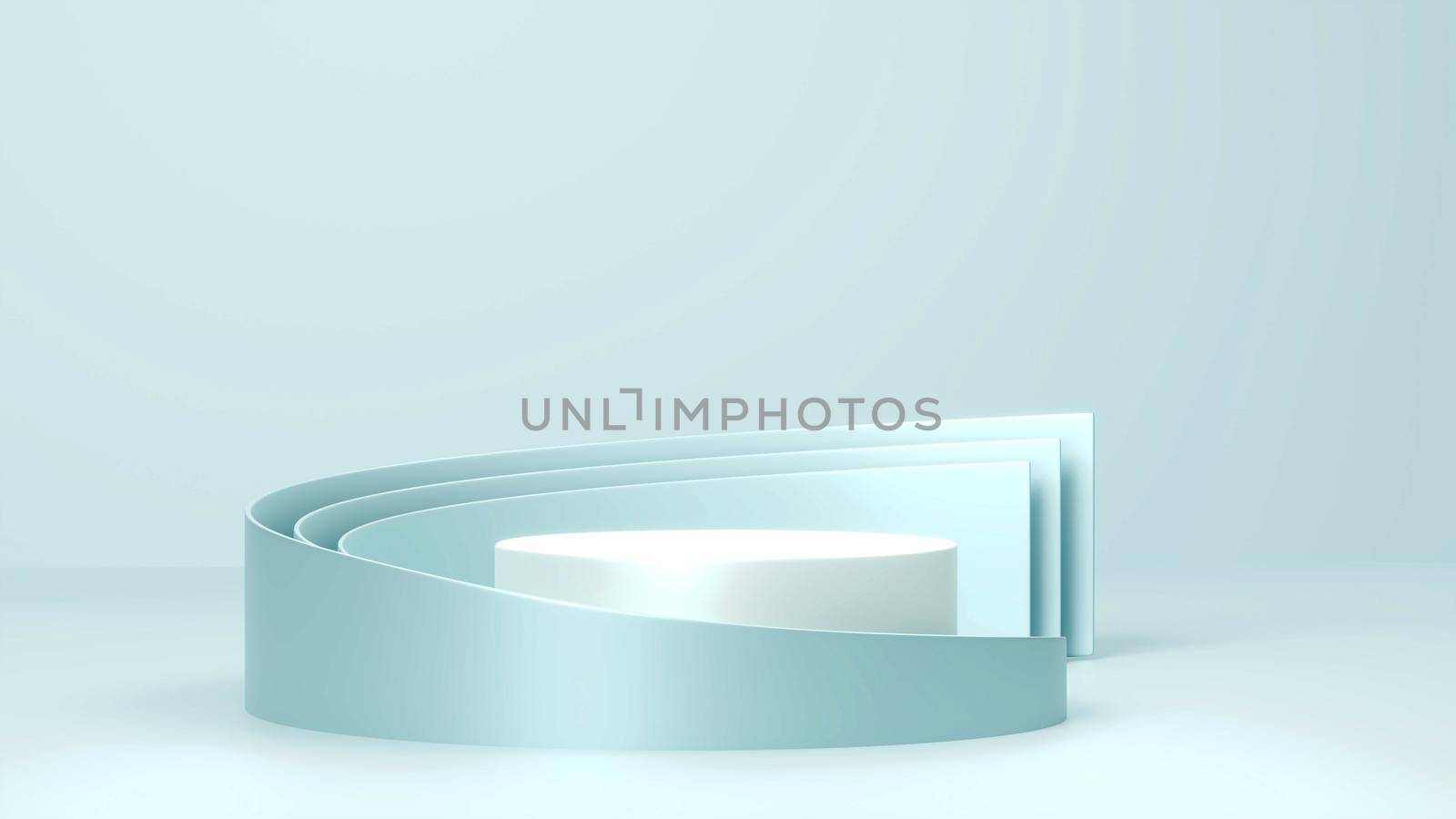 Light, pastel, baby blue 3D rendering simple, minimal background for product display podium, stand for presentation geometric backdrop mock up template wallpaper for beauty cosmetic products