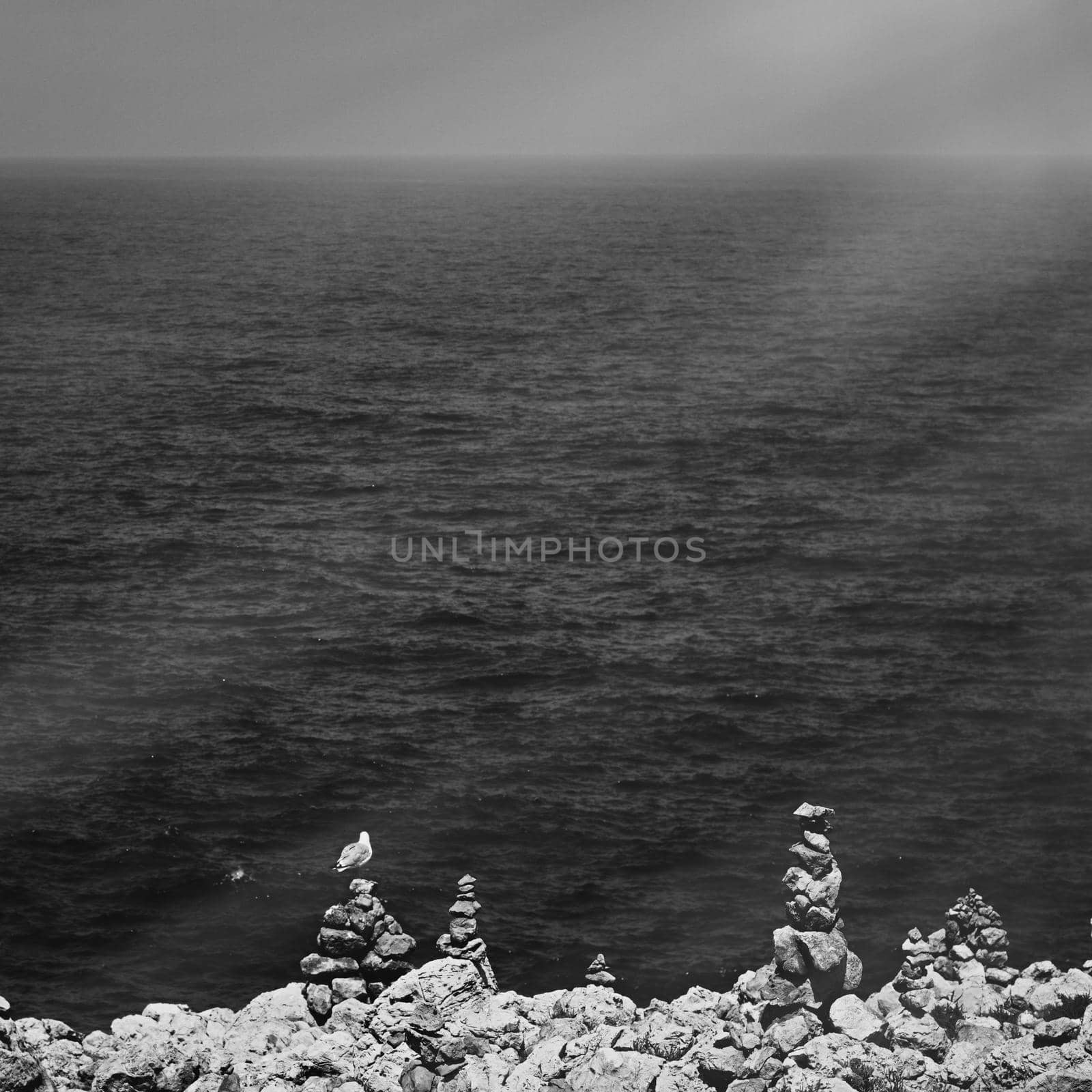 Coastal art print, monochrome and seascape concept - Atlantic ocean coast scenery, fine art