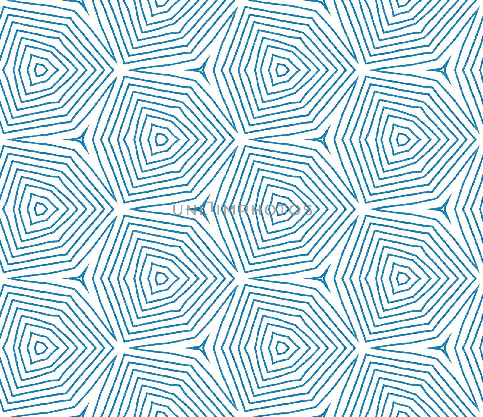 Textured stripes pattern. Blue symmetrical kaleidoscope background. Textile ready sublime print, swimwear fabric, wallpaper, wrapping. Trendy textured stripes design.