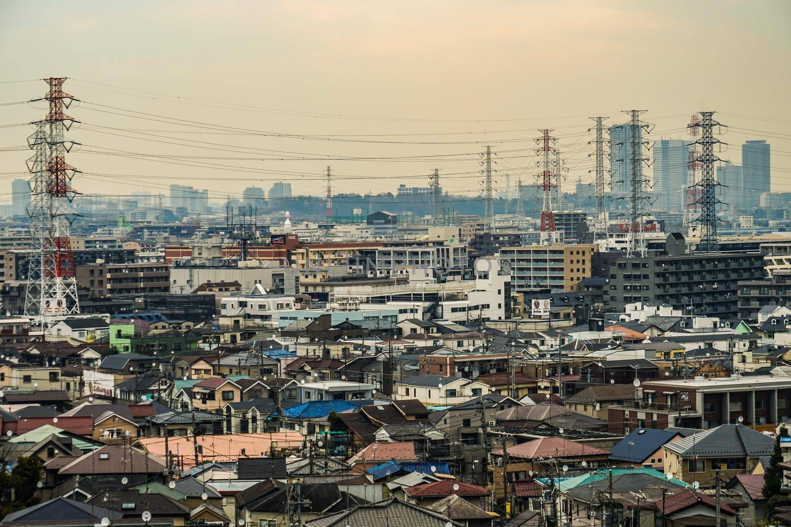 The city of Kawasaki, which can be seen from Okurayama Mae garden. Shooting Location: Yokohama-city kanagawa prefecture