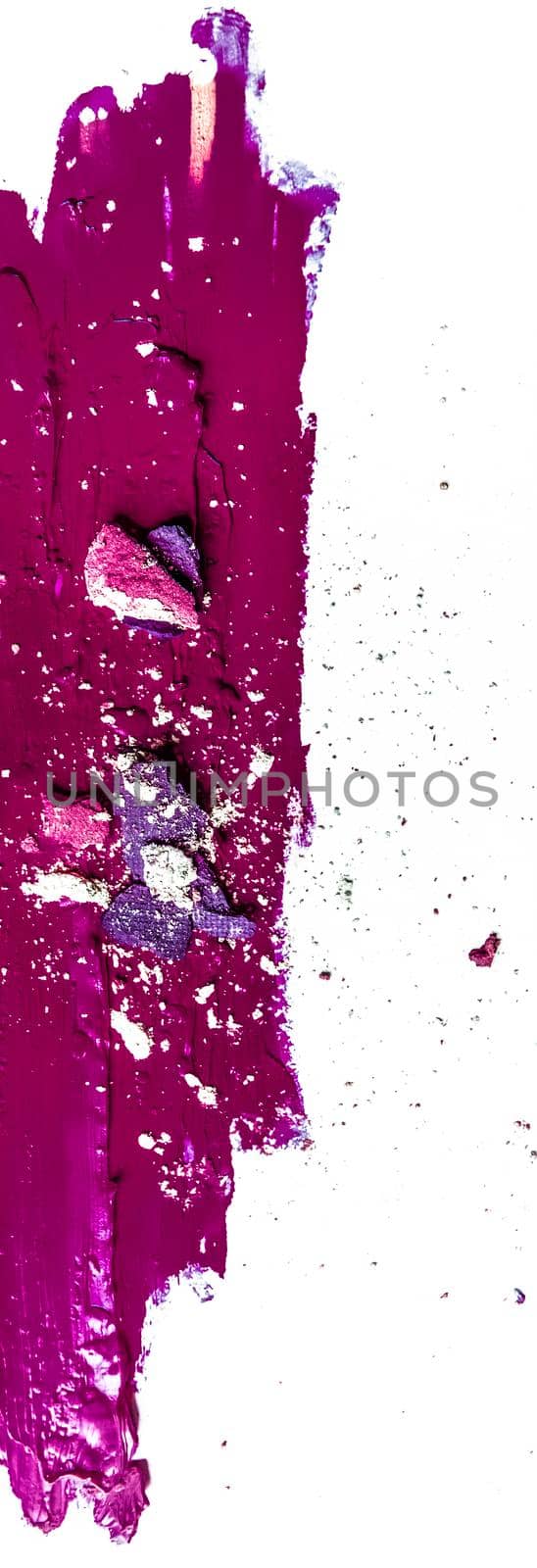 Beauty texture, cosmetic product and art of make-up concept - Artistic lipstick smudge and eyeshadow close-up isolated on white background