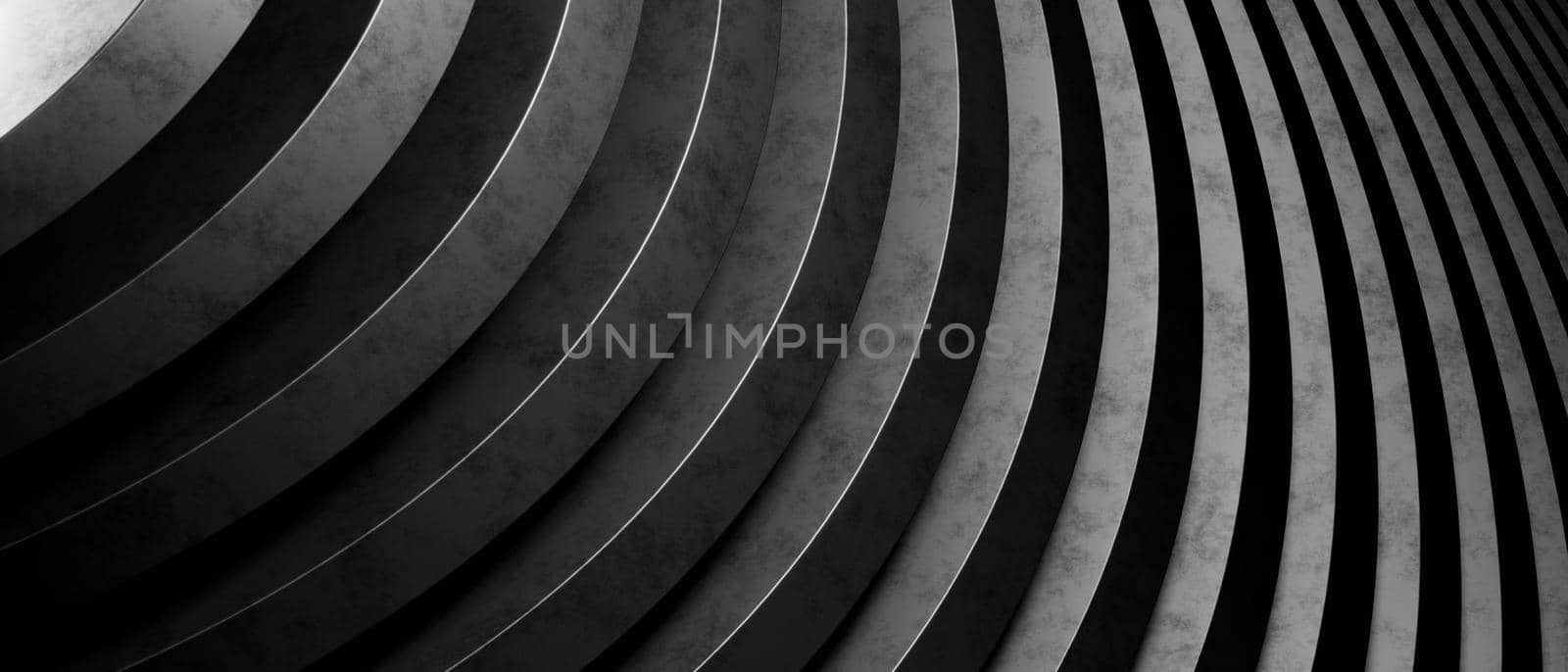 Metallic Style Abstract Minimal Wavy or Curve Lines Architecture Design Black Background Smooth Texture, 3D render Illustration by yay_lmrb