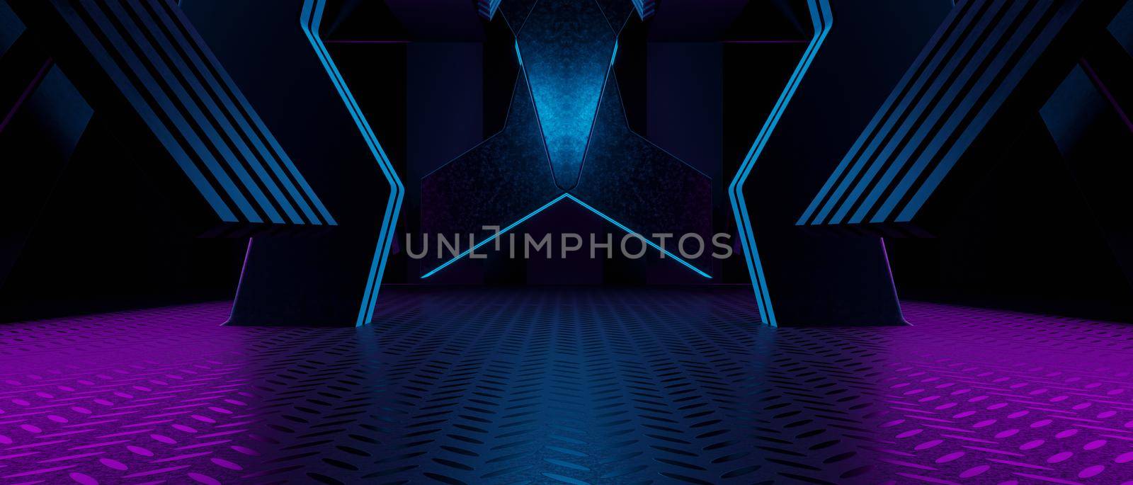 Amazing Interior Design For Movie Or Background Neon Dark Blue Used As Banner Background Wallpaper 3D Rendering