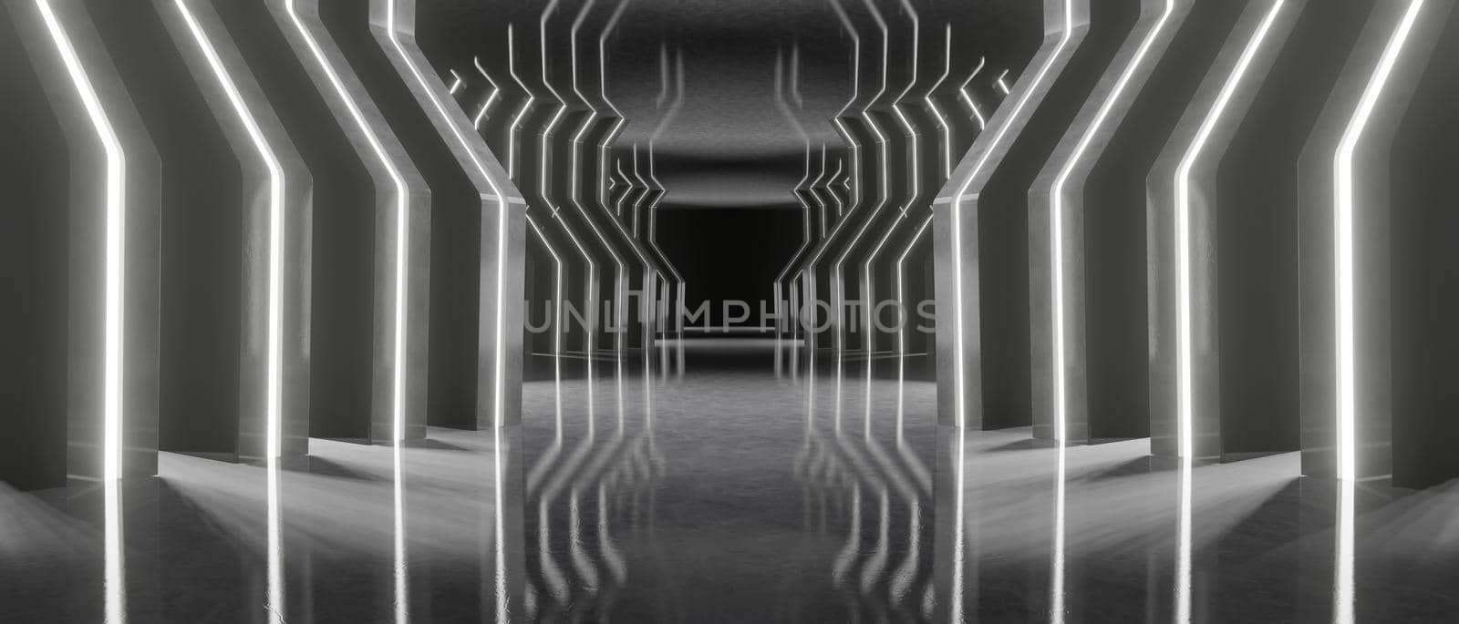 Futuristic Minimal Scifi Corridor Interior Dark Banner Background Wallpaper 3D Render