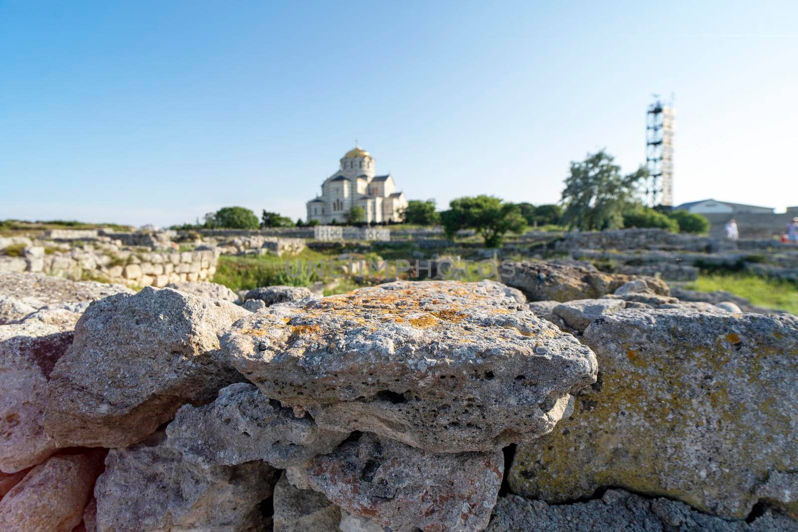 Landscape with a view of the ancient Chersonese in Sevastopol.