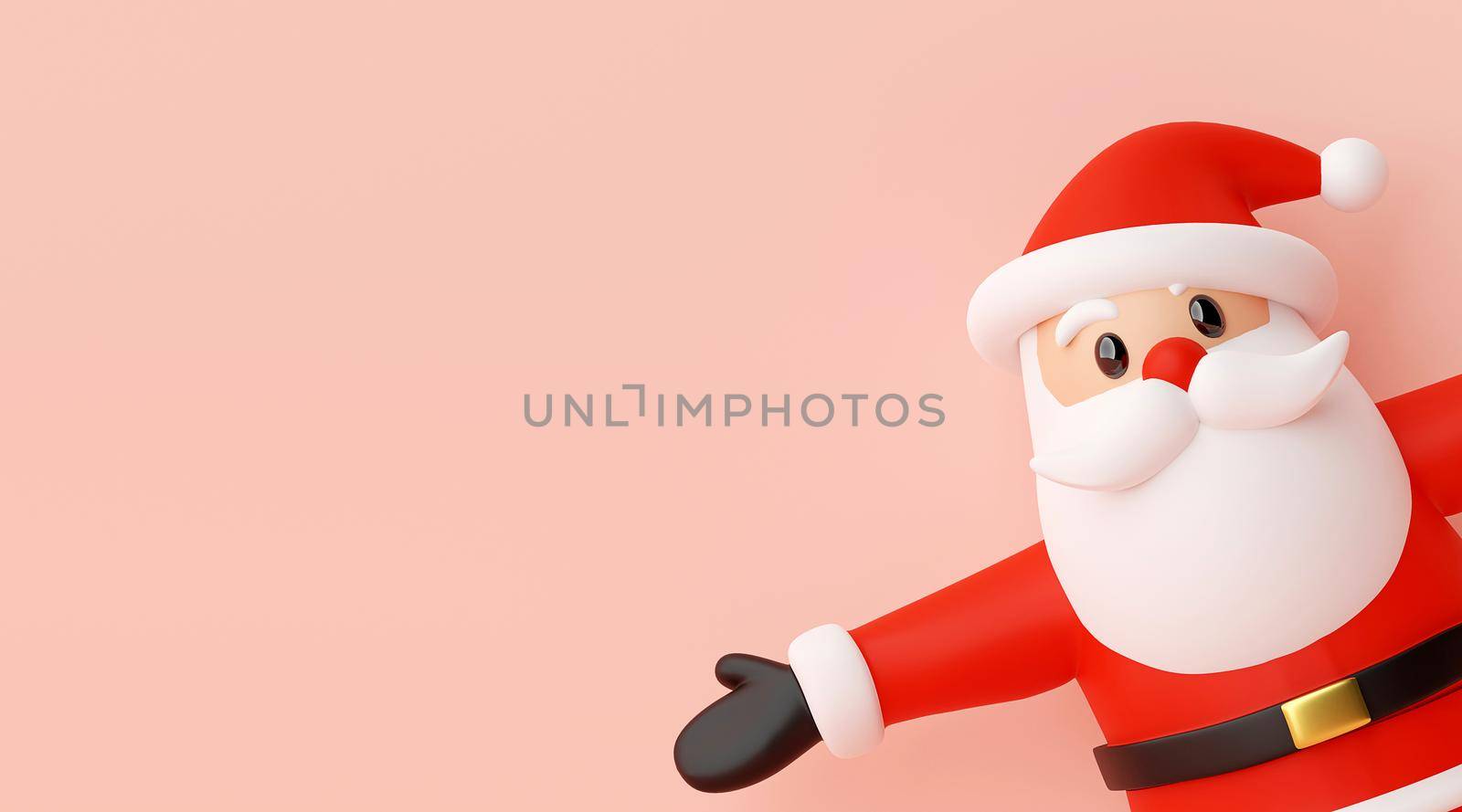 Merry Christmas and Happy New Year, Christmas banner of Santa Claus on a pink background with copy space, 3d rendering by nutzchotwarut