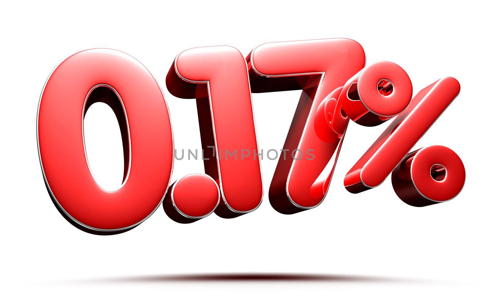 0.17 percent red on white background illustration 3D rendering with clipping path.