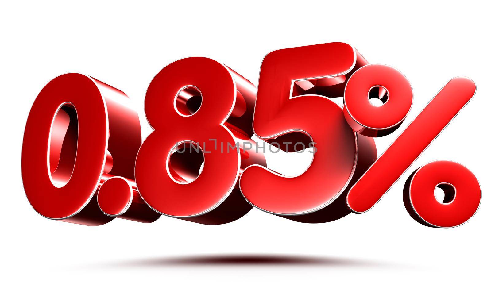 0.85 percent red on white background illustration 3D rendering with clipping path.