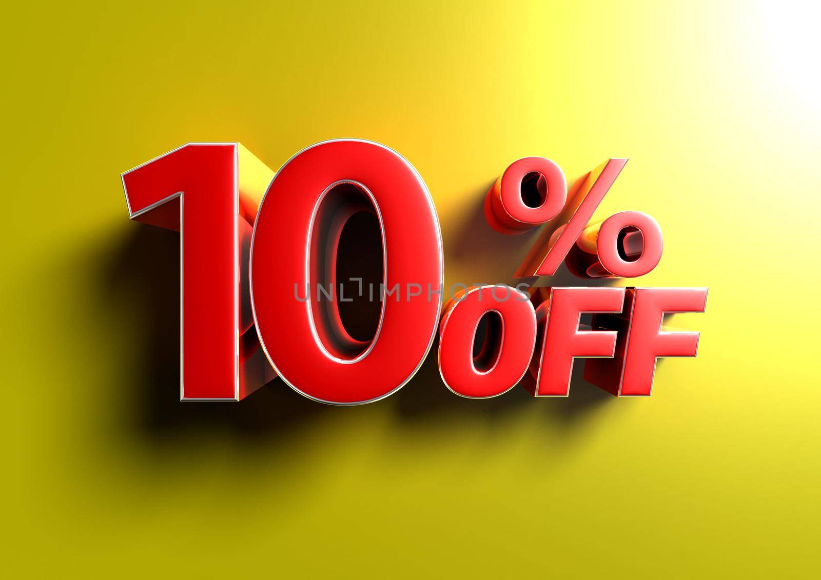 10 Percent off 3d illustration Sign on yellow background. by thitimontoyai