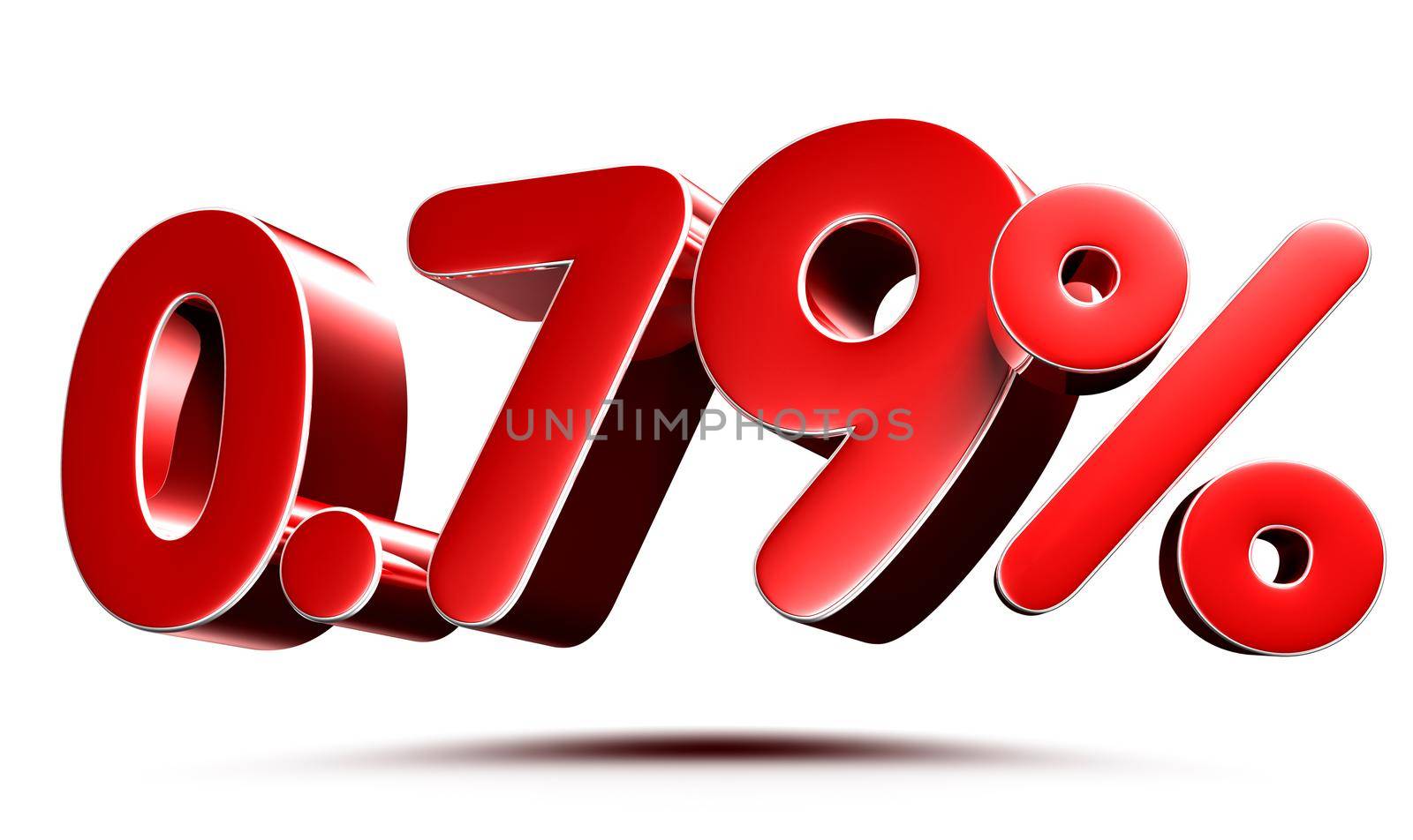 0.79 percent red on white background illustration 3D rendering with clipping path.