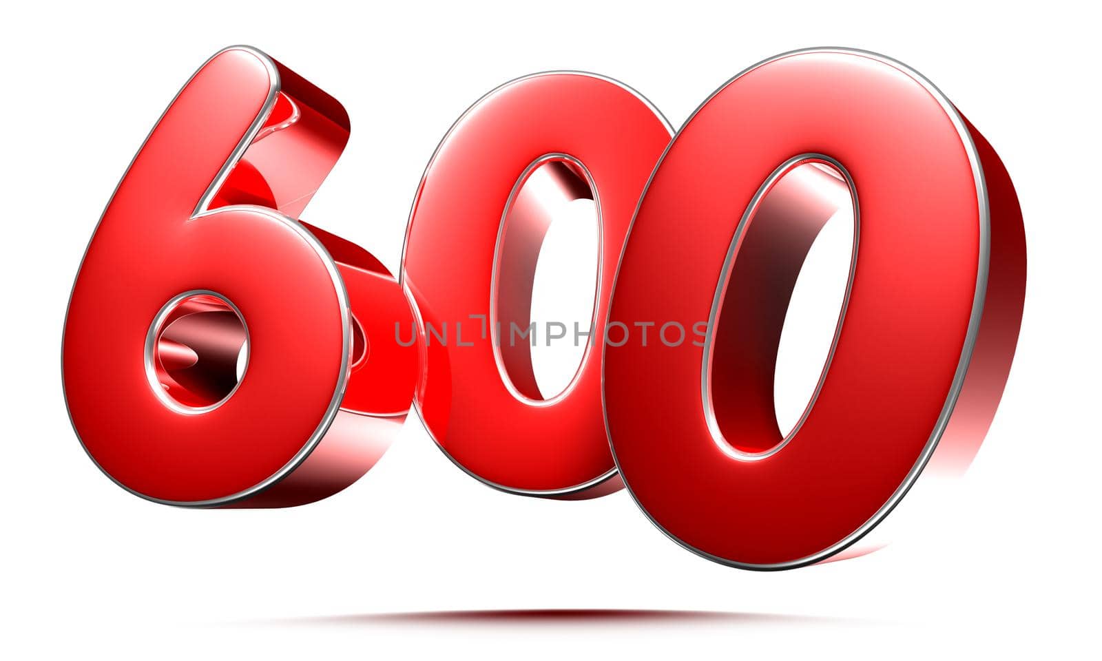 Rounded red numbers 600 on white background 3D illustration with clipping path by thitimontoyai