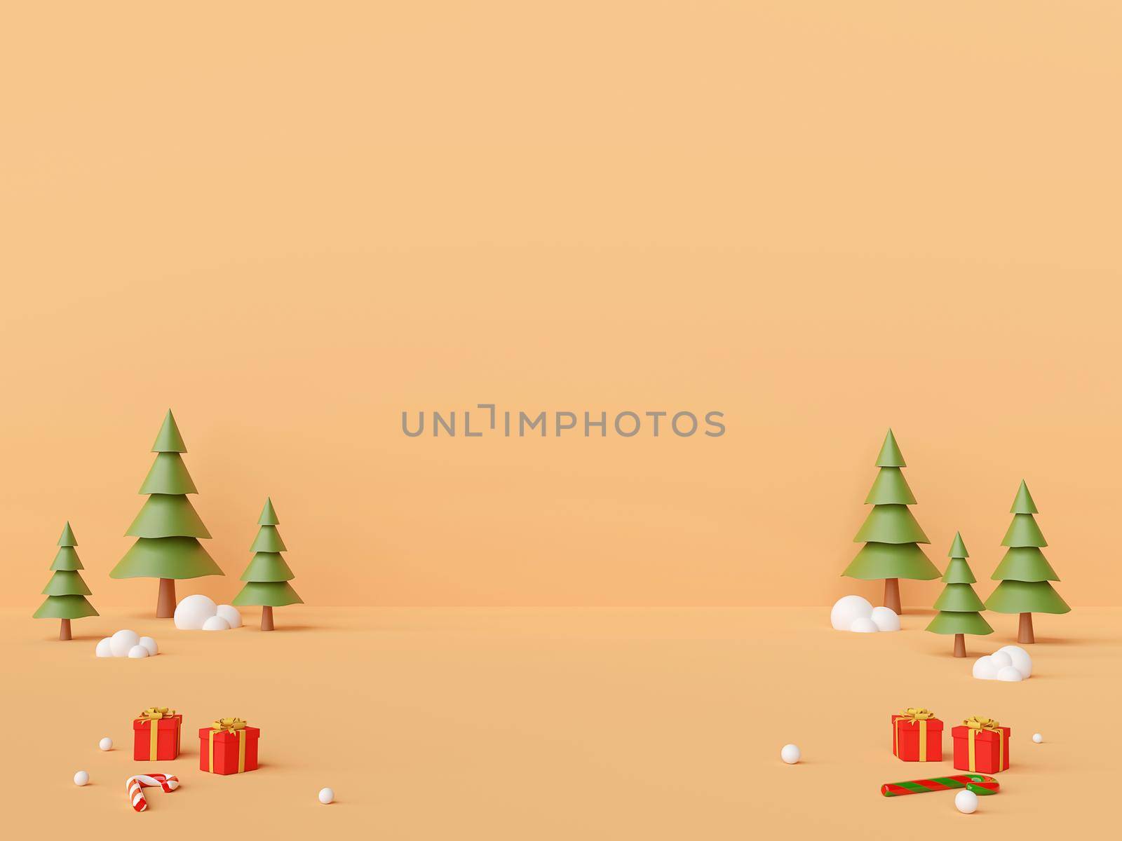 Merry Christmas and Happy New Year, Scene of Christmas ornaments with blank space in the middle for product advertisement on a golden background, 3d rendering by nutzchotwarut