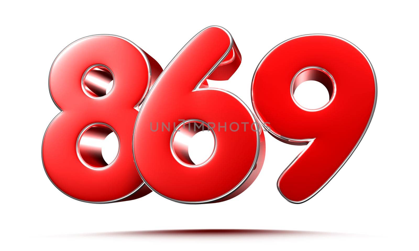 Rounded red numbers 869 on white background 3D illustration with clipping path by thitimontoyai