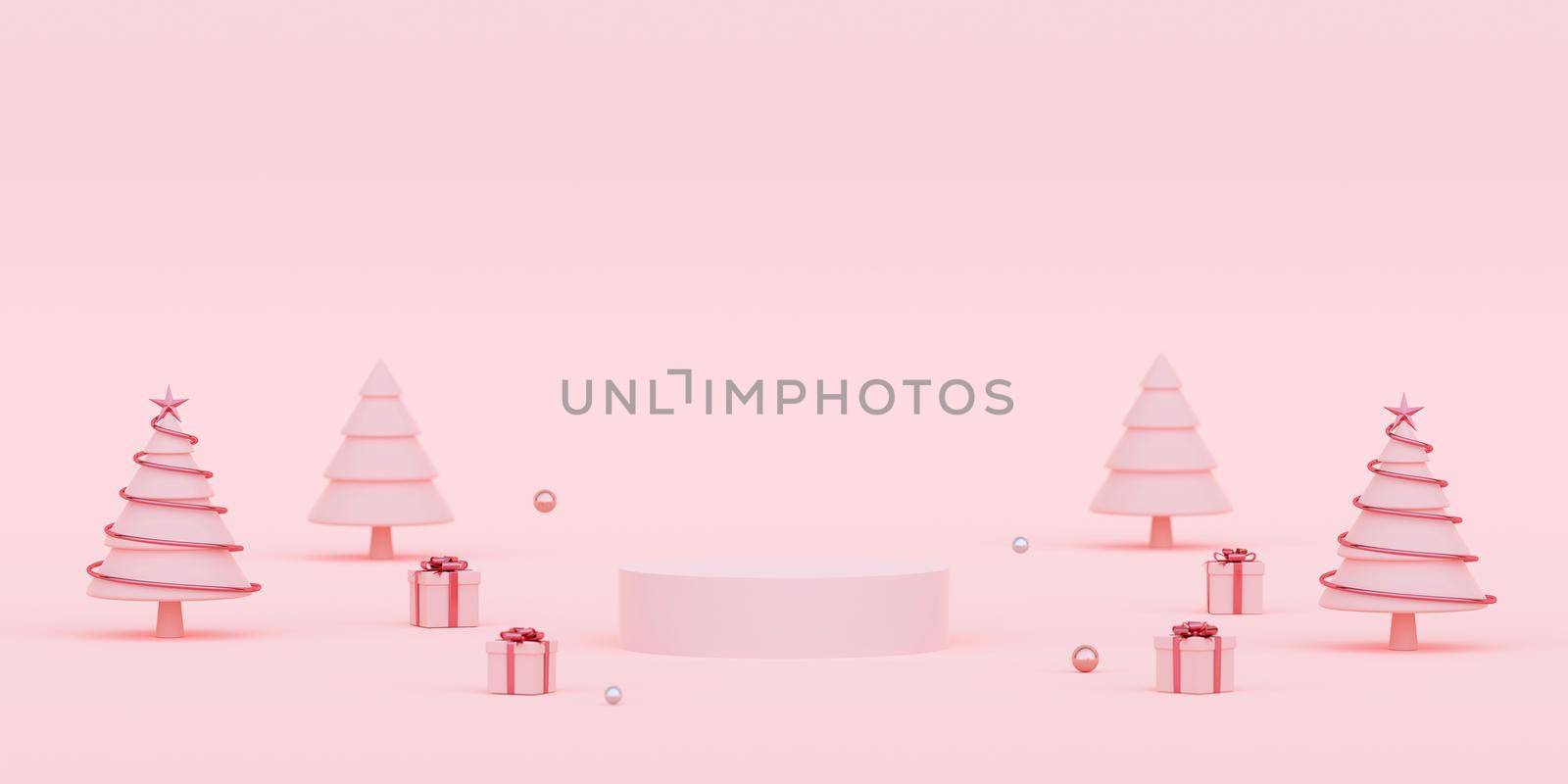Scene of Podium with Christmas decorations and gifts, 3d rendering by nutzchotwarut