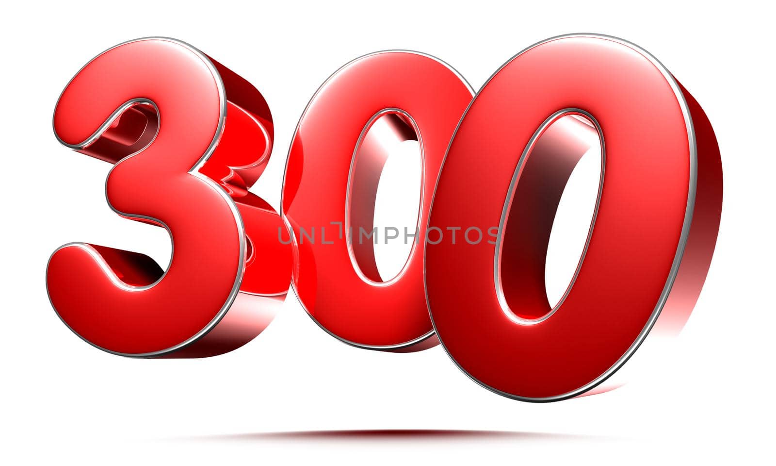 Rounded red numbers 300 on white background 3D illustration with clipping path by thitimontoyai