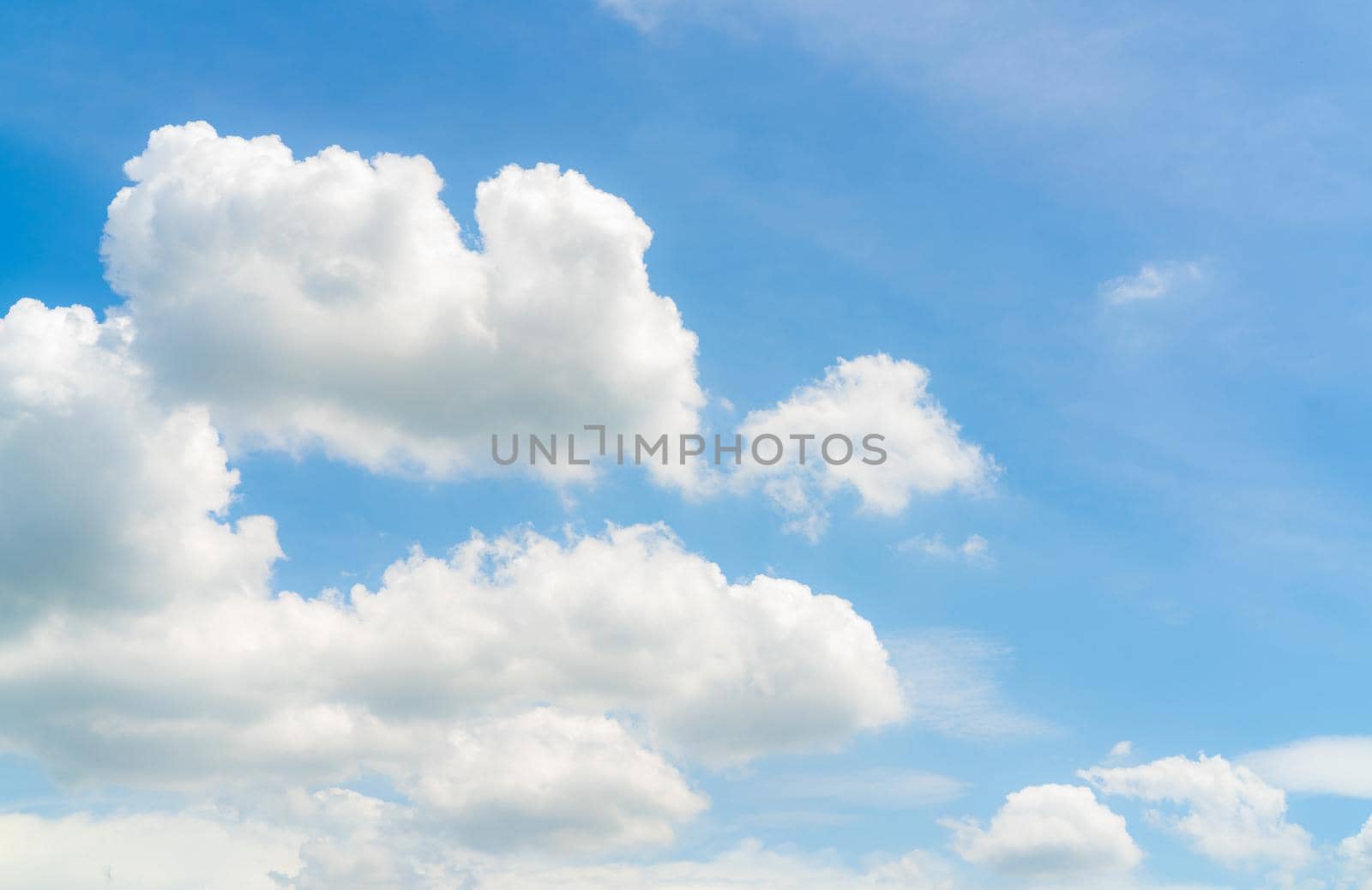 Beautiful blue sky and white clouds abstract background. Cloudscape background. Blue sky and fluffy white clouds on sunny day. Beautiful blue sky. World Ozone Day. Ozone layer. Summer sky. by Fahroni