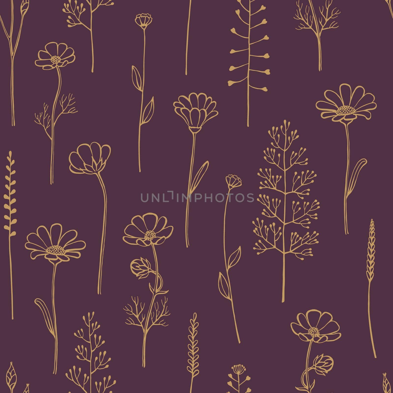 Seamless pattern with wild flowers. Hand drawn floral elements. Vector illustration. by DaryaKuznetsova