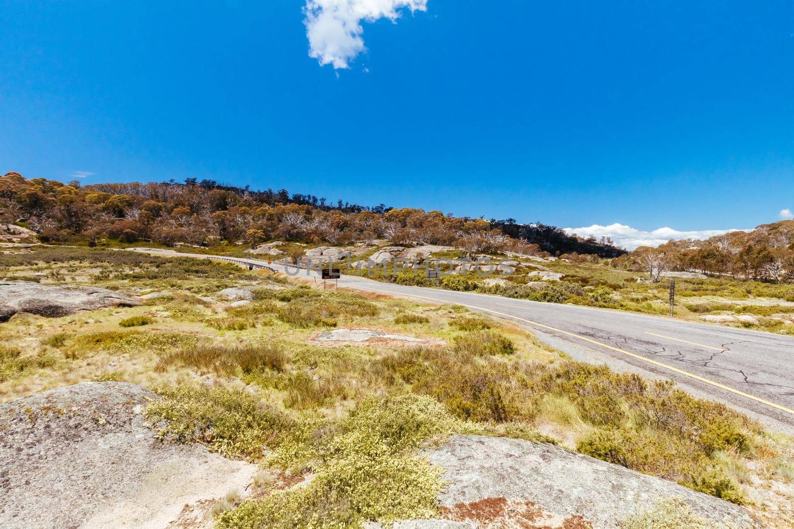 Tuckerbox Corner and intersection at Mt Buffalo on a summer's afternoon in the Victorian Alps, Australia