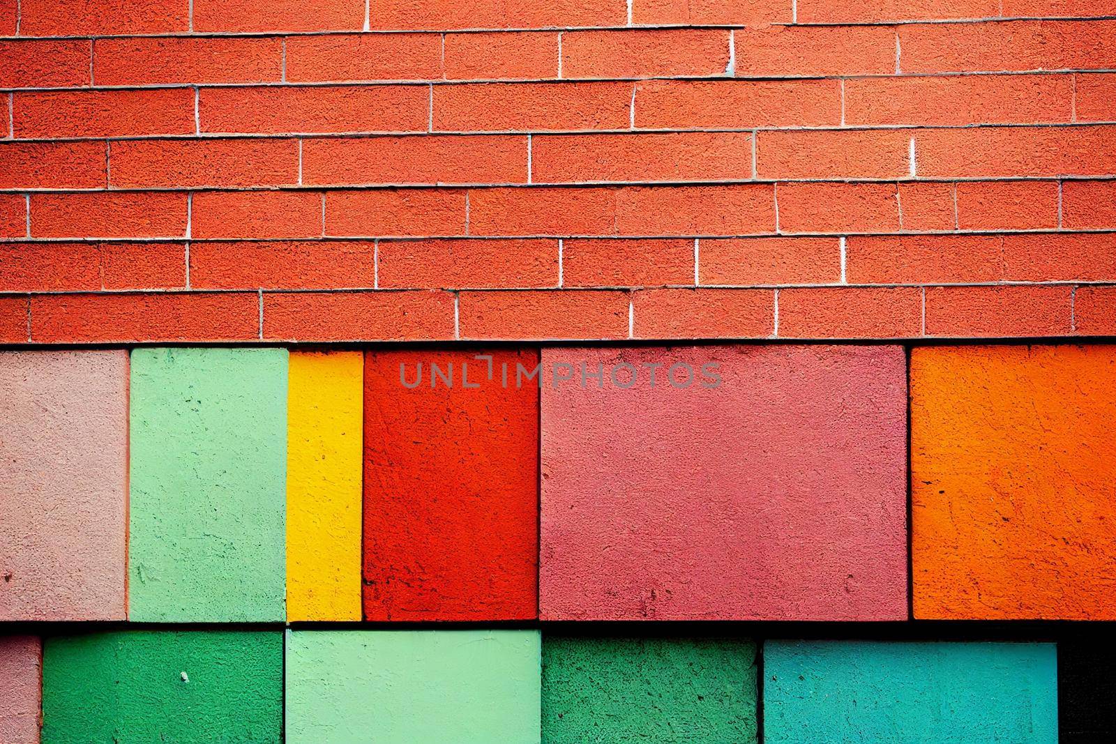 3D render of multi-colored bricks wall texture abstract brick background in bright colors.