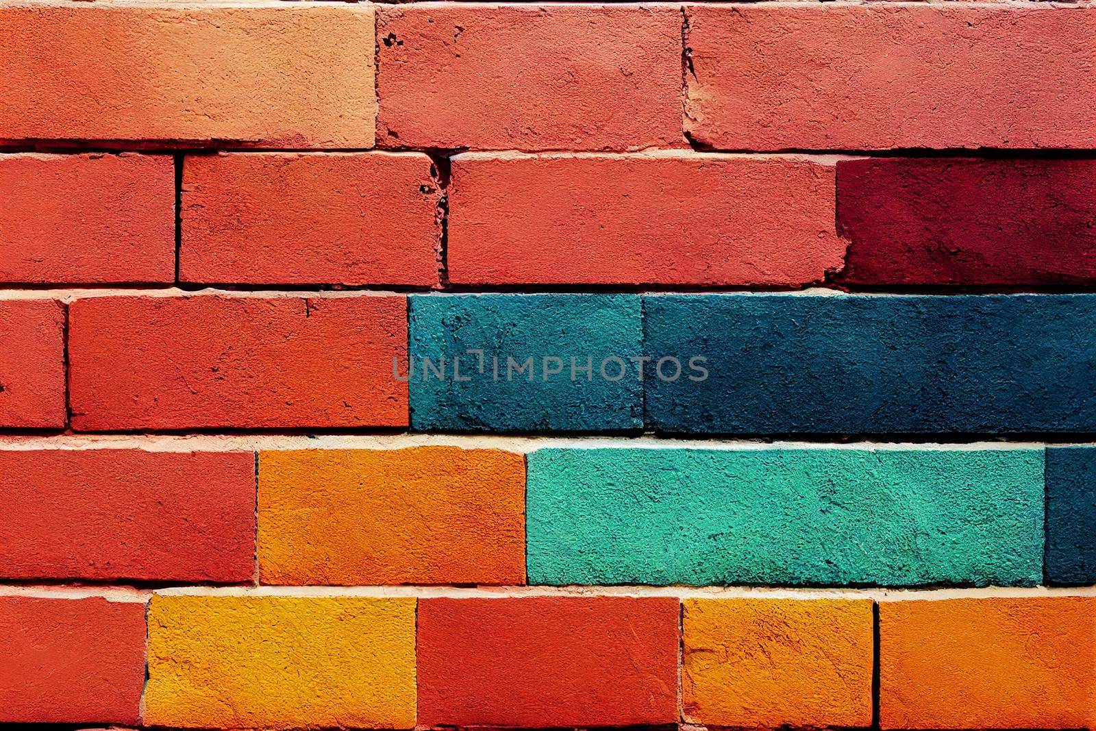 3D render of multi-colored bricks wall texture abstract brick background. by FokasuArt