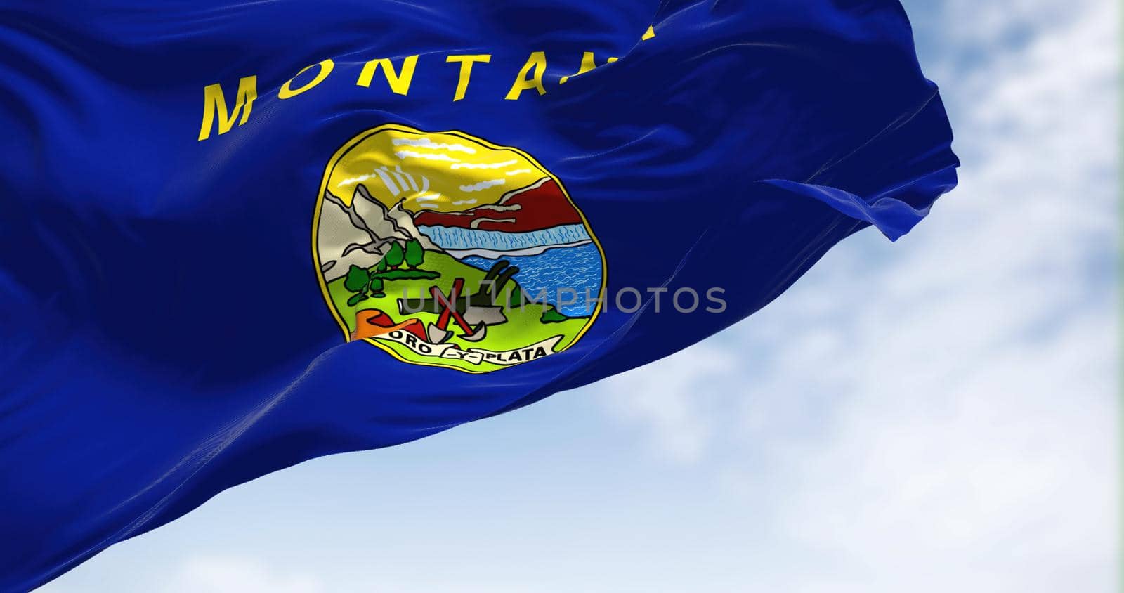 The US state flag of Montana waving in the wind by rarrarorro