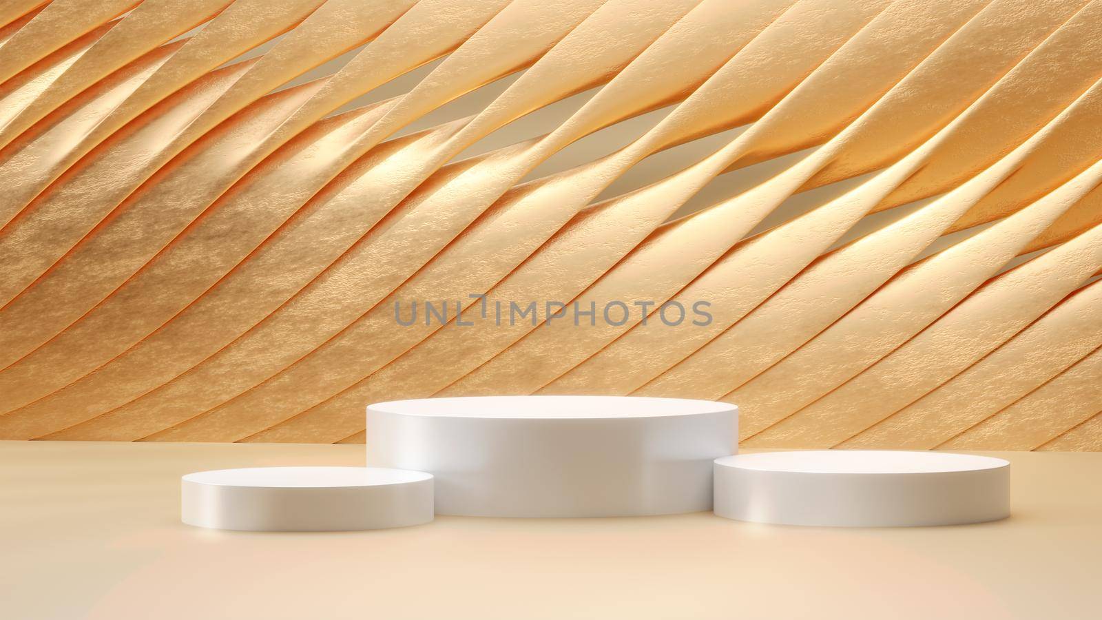 Minimalism abstract background, pedestal. 3d illustration, 3d orange metal podium rendering