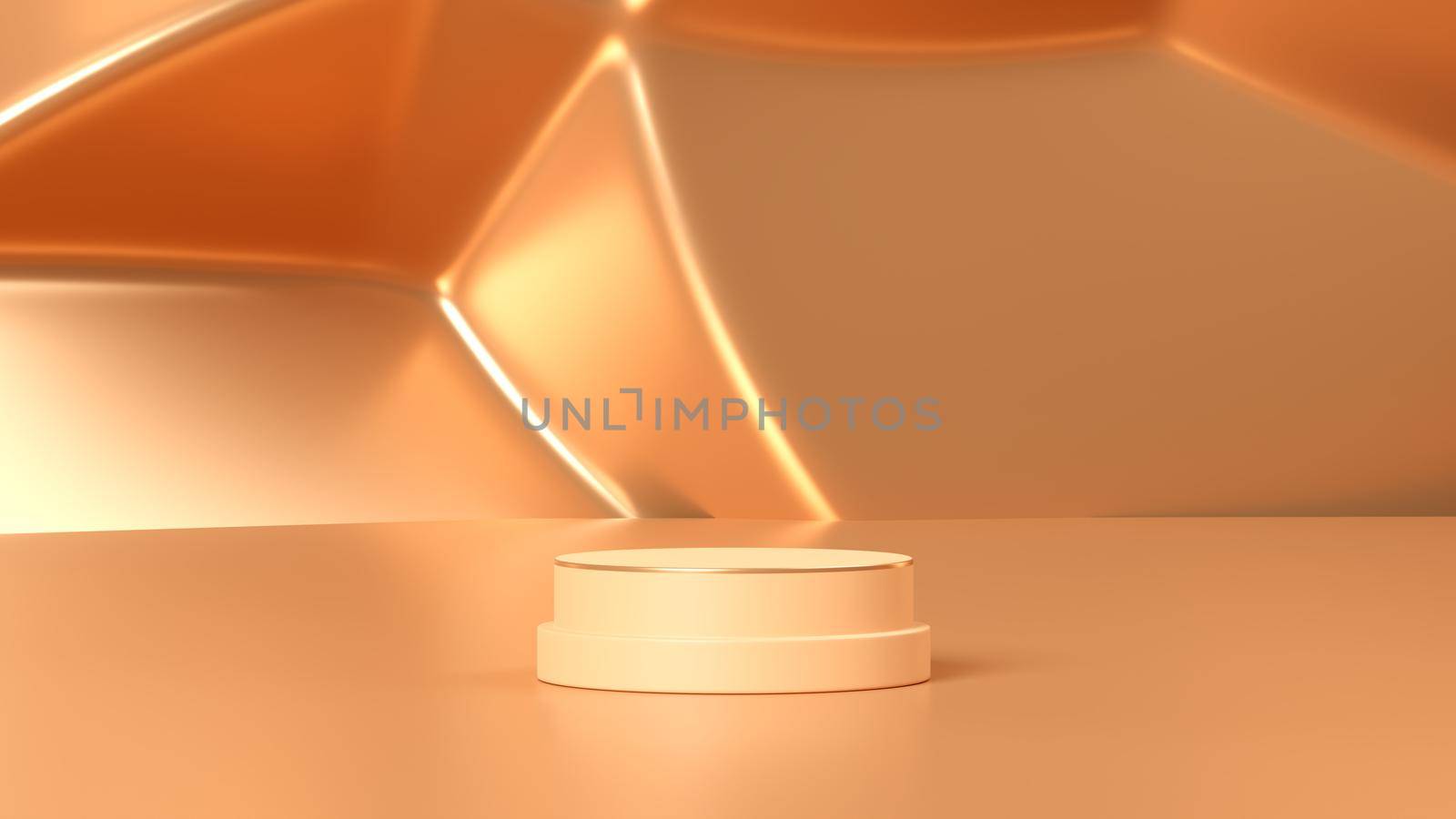Minimalism abstract background, pedestal. 3d illustration, 3d orange metal podium rendering