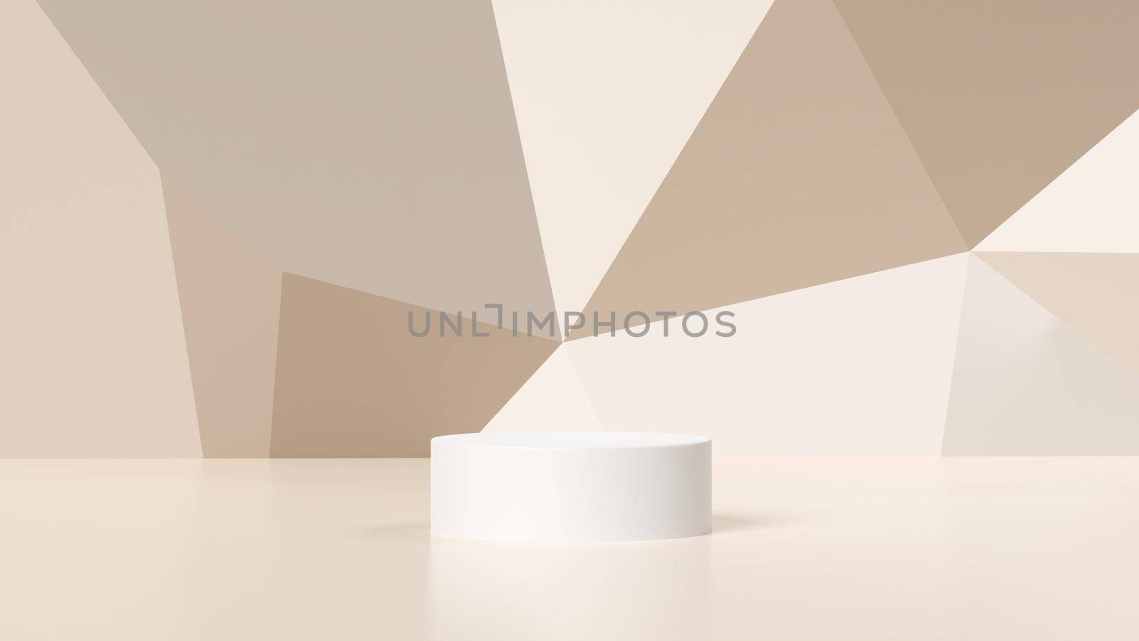 Circle pedestal on cream beige pastel background. Mockup for cosmetic, packaging presentation, food or drink. Natural beauty podium in hard sunlight. 3D Illustration prodium