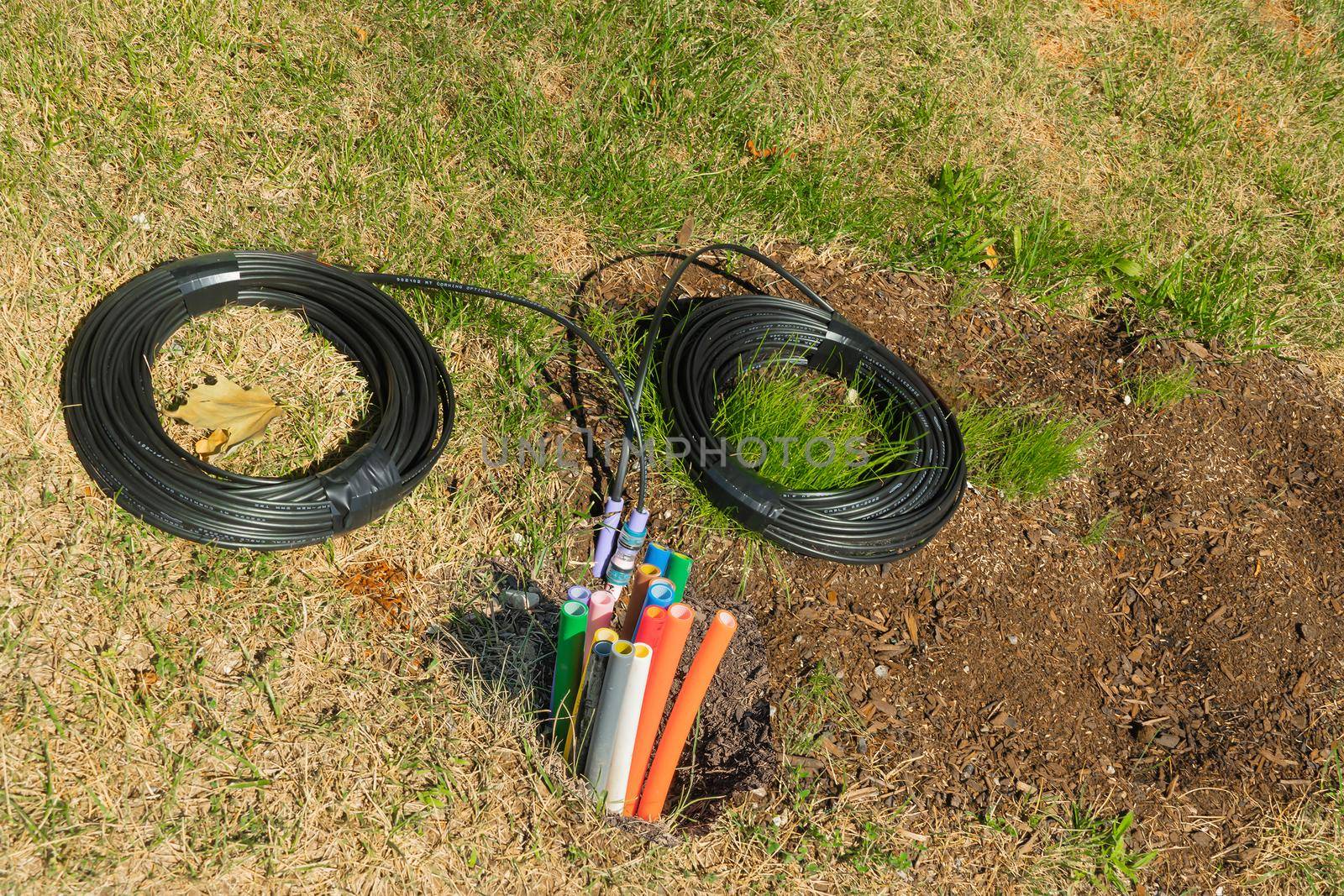 Tubes for cables with optical fiber for the Internet are laid underground