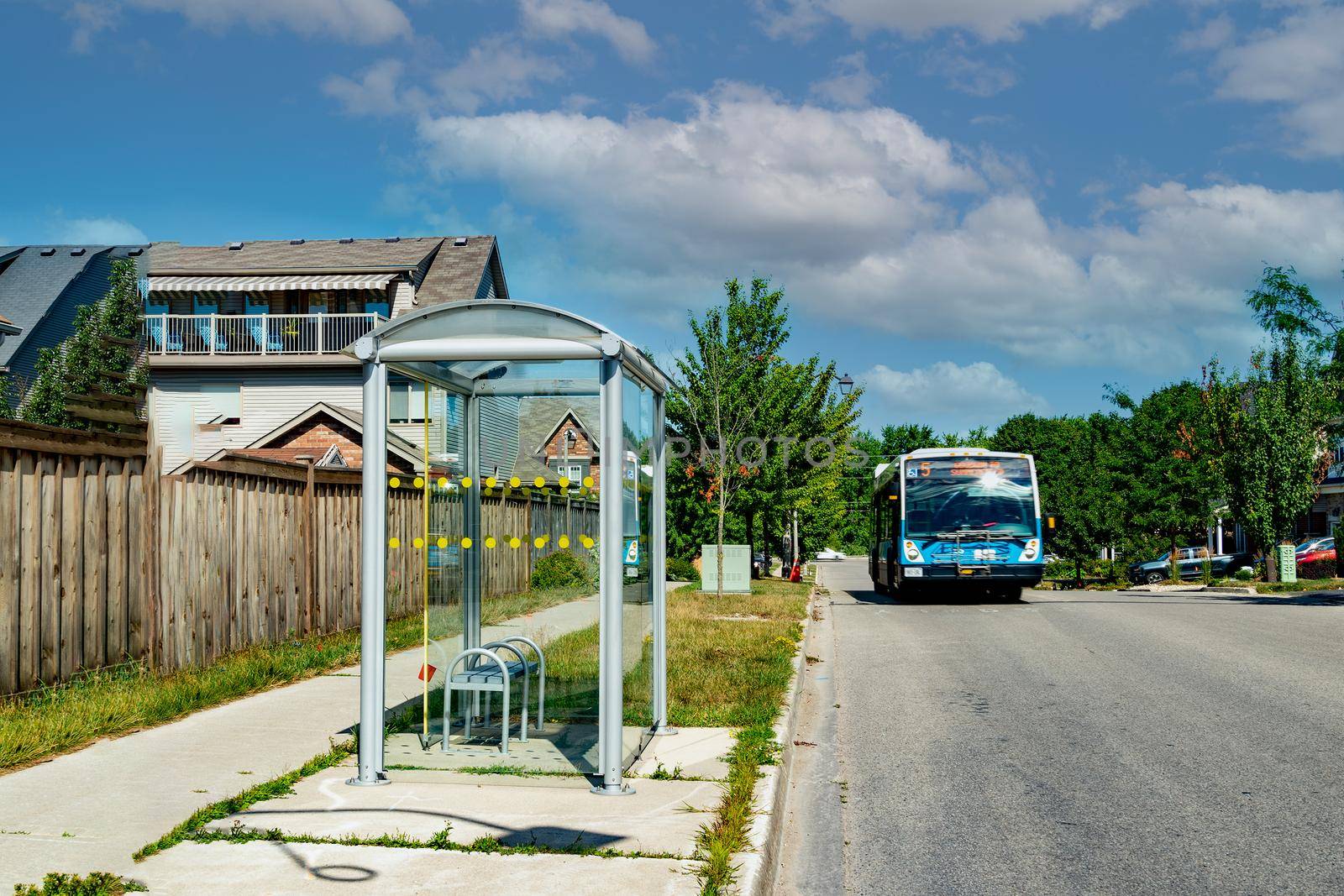 Glass bus stop in an urban area