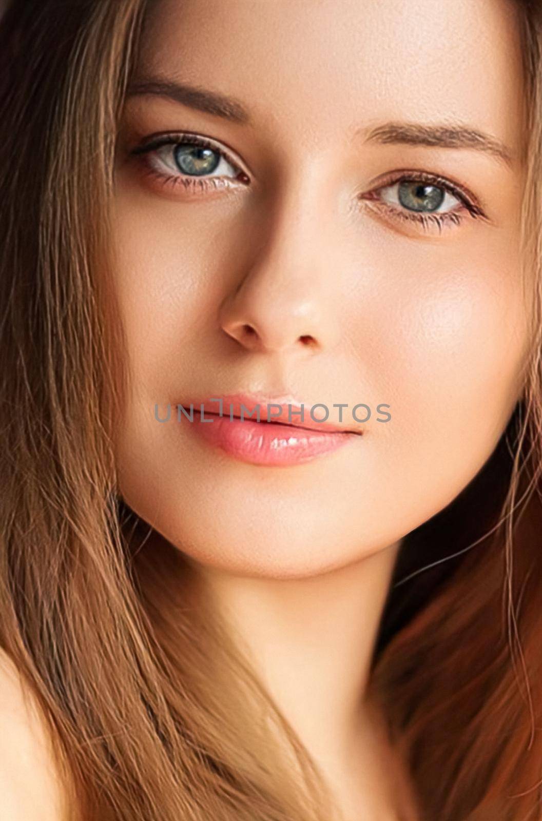 Natural beauty and no make-up look, beautiful young woman as skin care cosmetics and feminine brand concept, face portrait close-up