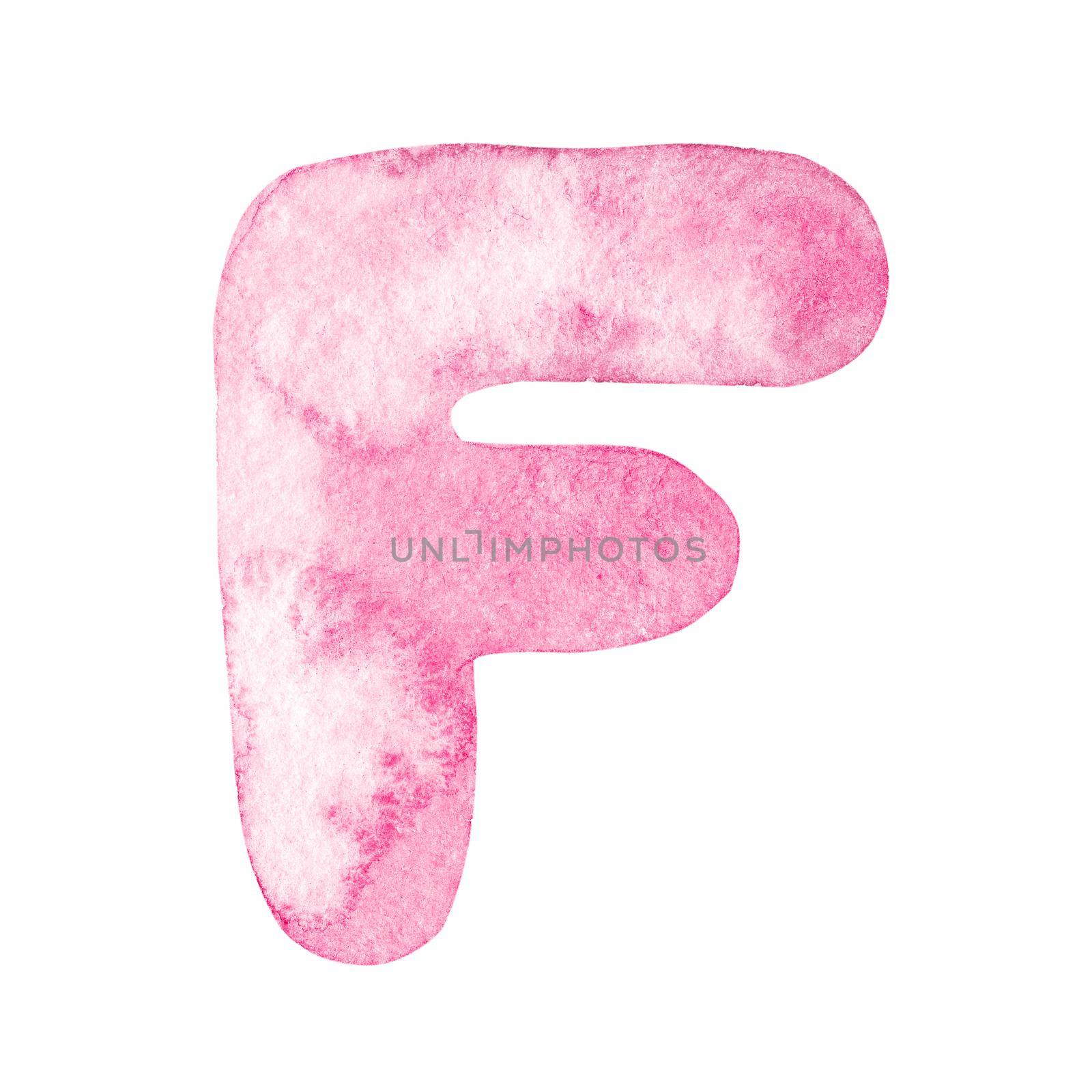 Watercolor pink letter F isolated on white by dreamloud