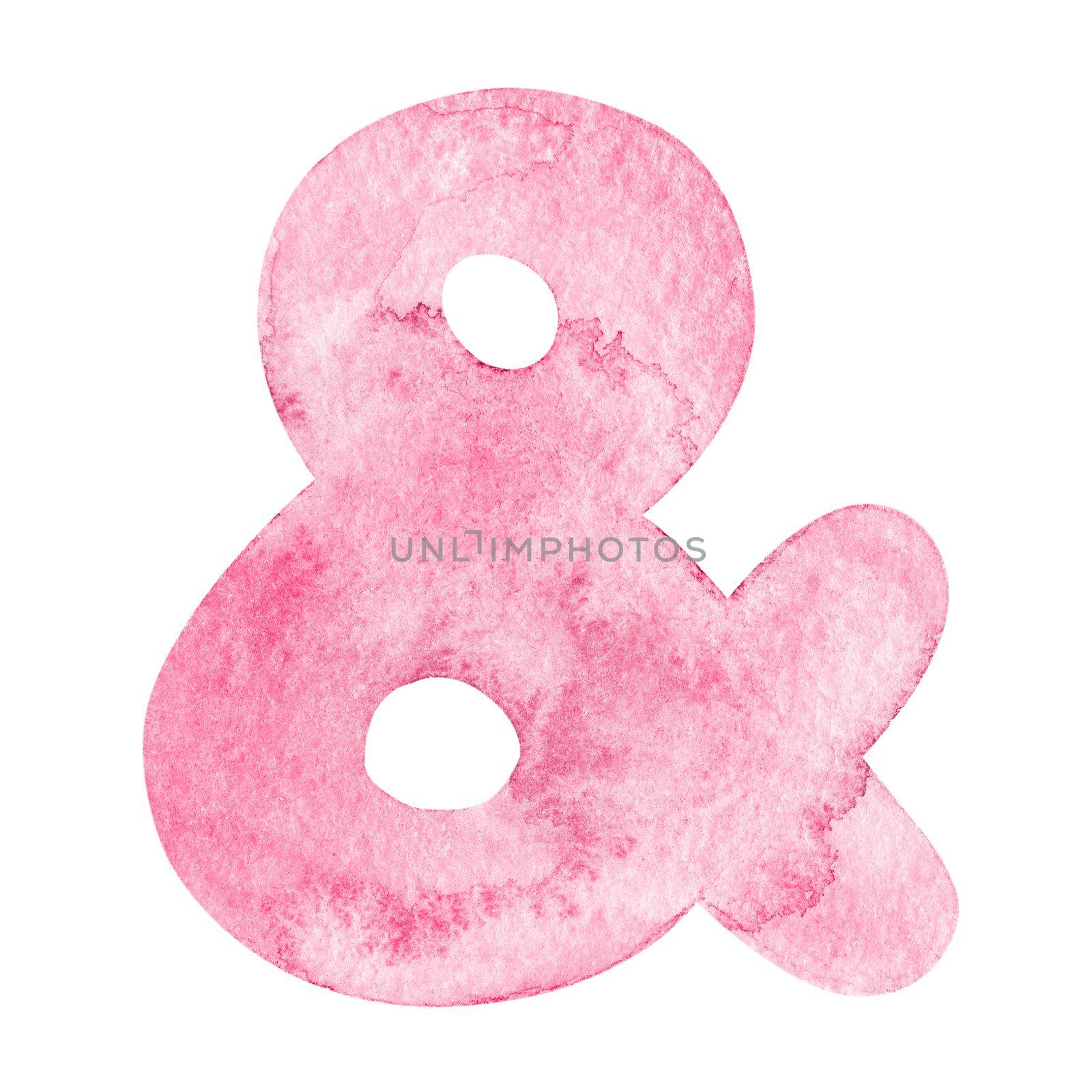Watercolor pink ampersand sign isolated on white background